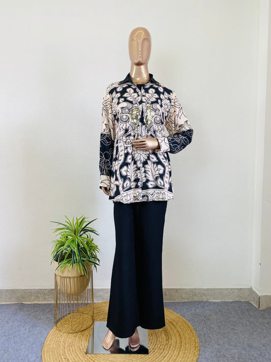 Printed Muslin Shirt with Sequin Detailing