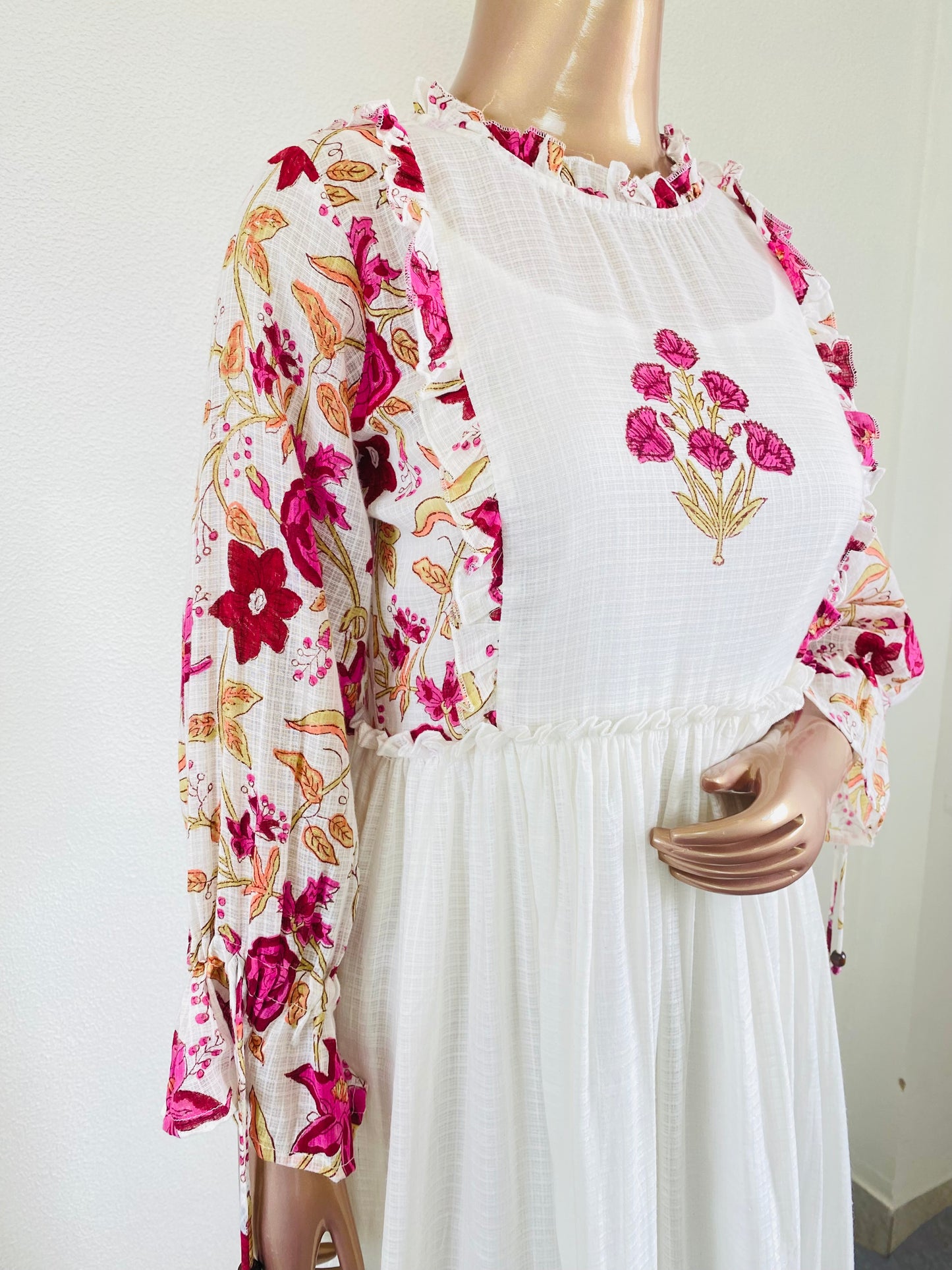 Handblock Printed Pure Kota Doria Tunic- Pink