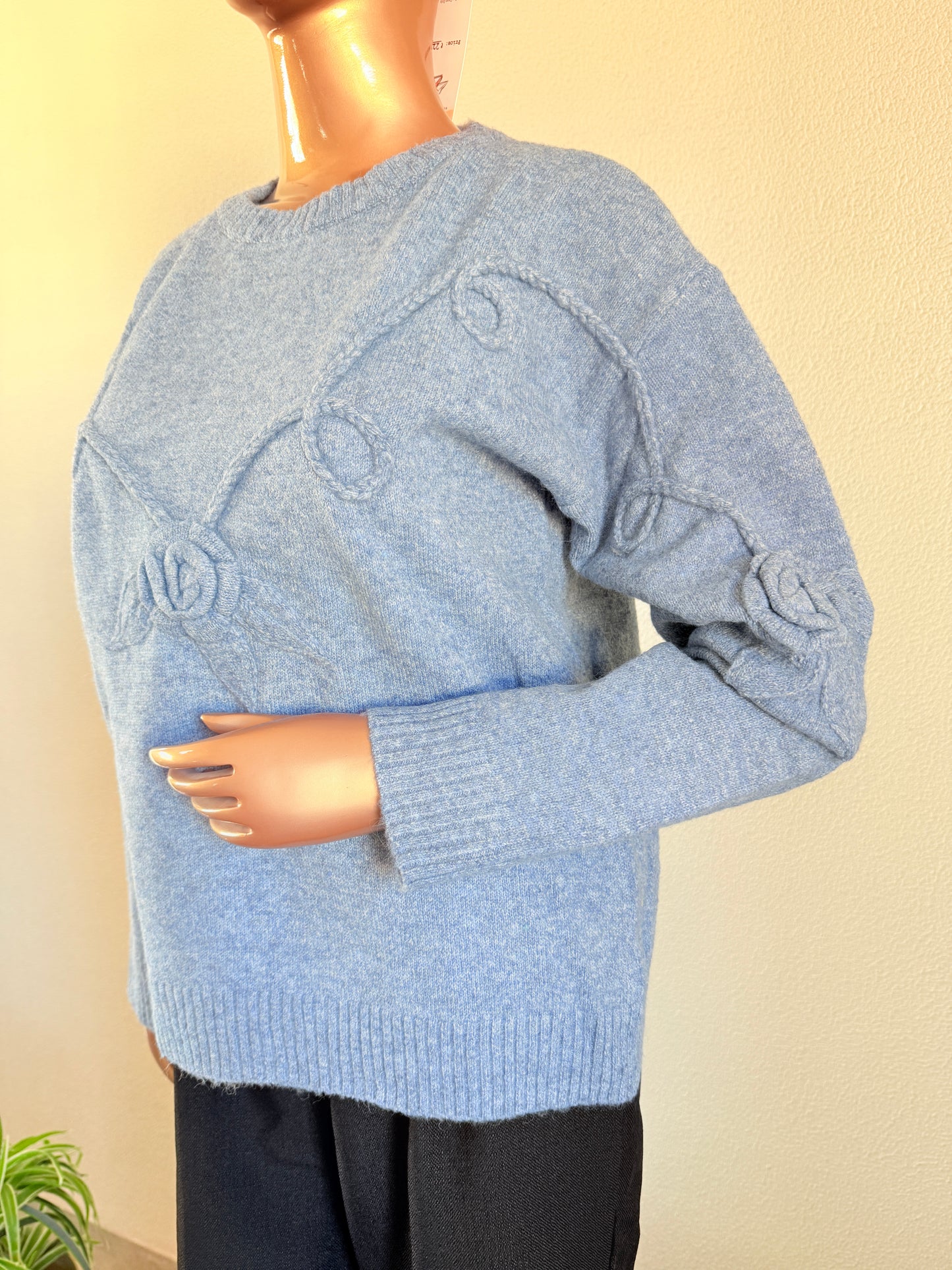 Woollen Top with Rose Detail - Blue