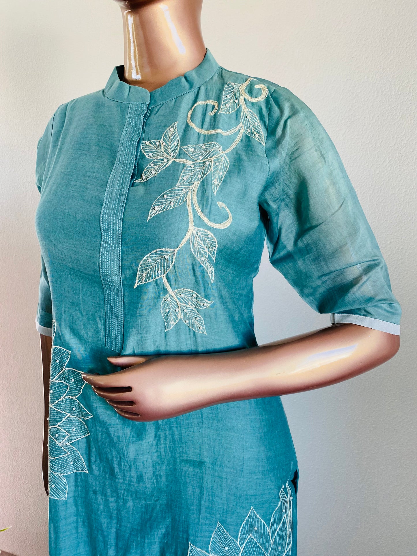 Mul Chanderi Suit with Aari & Pearl Work