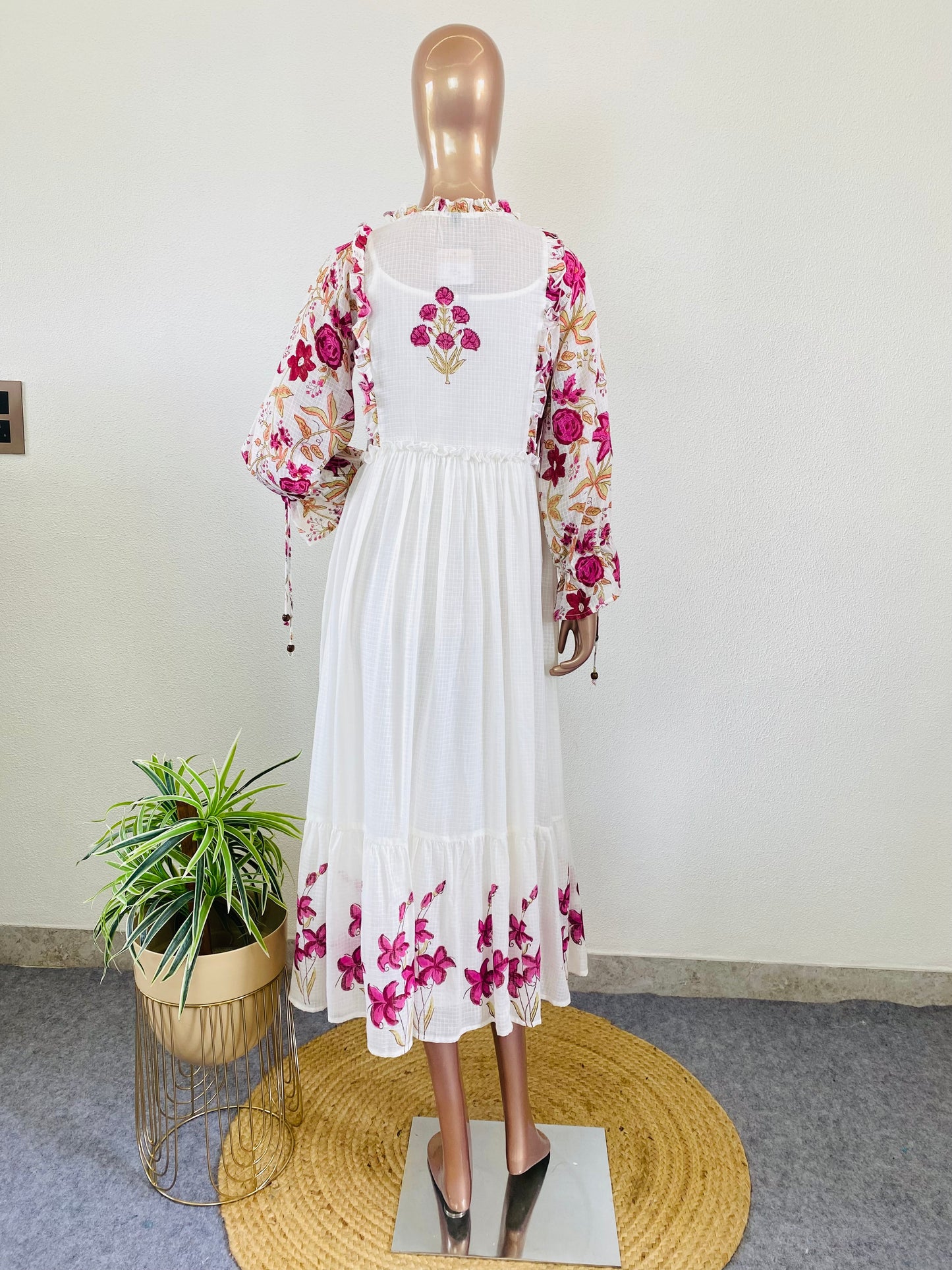 Handblock Printed Pure Kota Doria Tunic- Pink