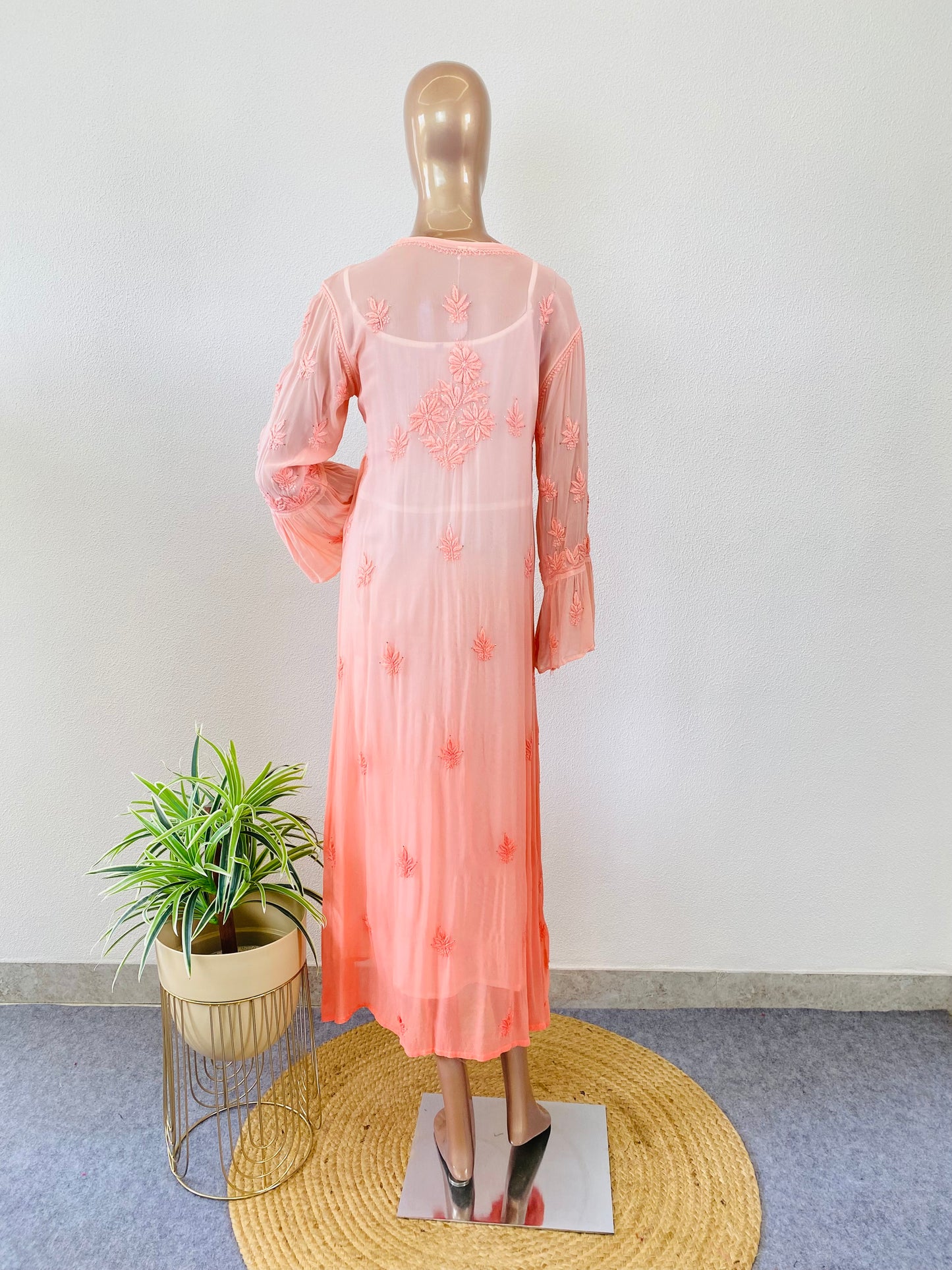Ombre Chikankari Kurti with Mukaish Work - Peach