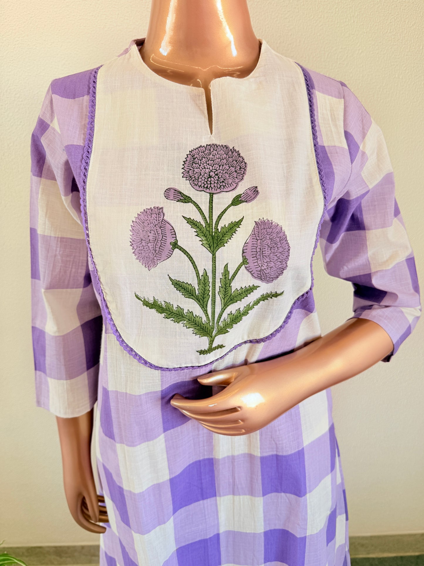 Check Print Cotton Suit Set -Lavender