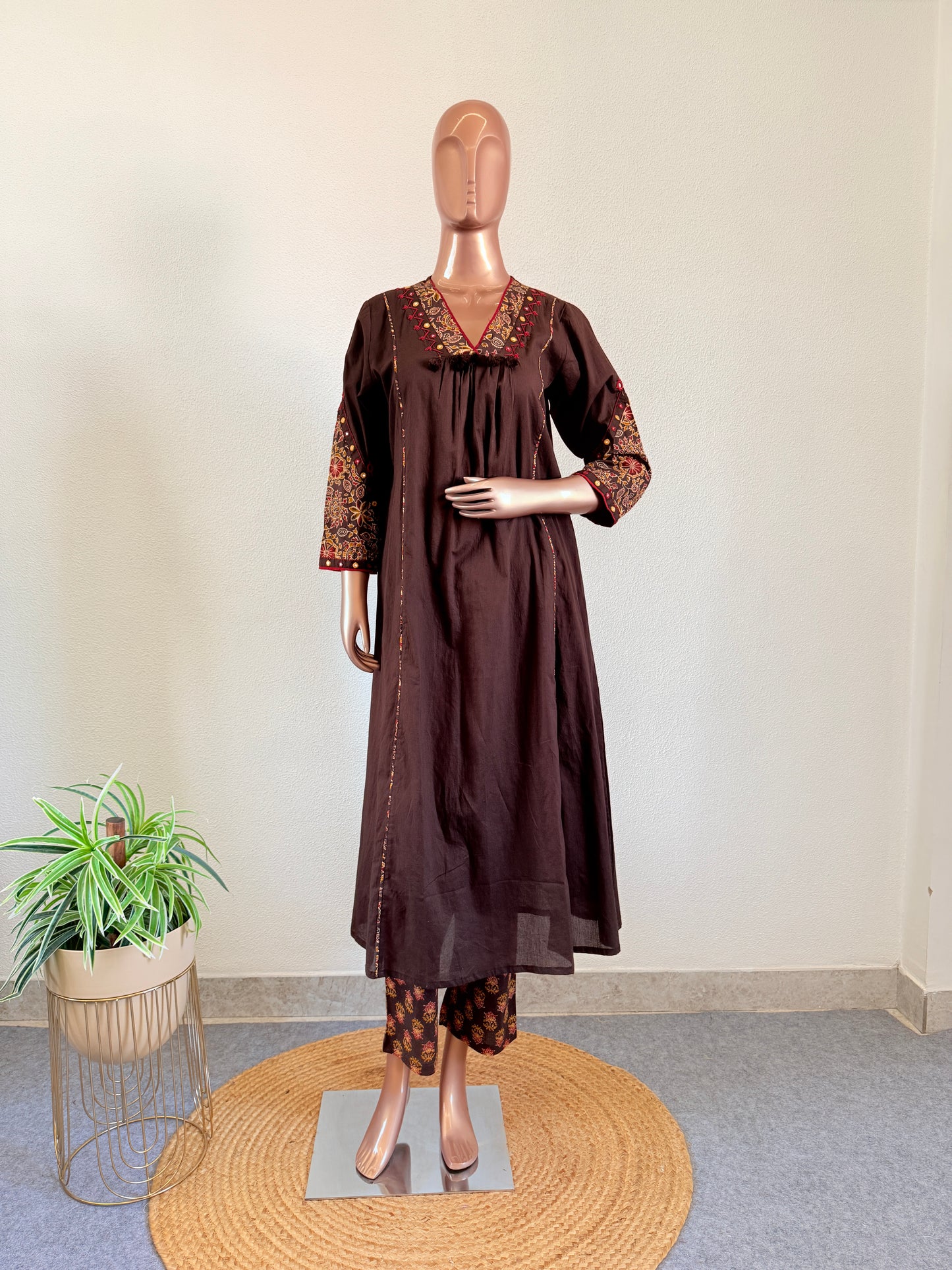 V-neck Silly Cotton A-line suit Set