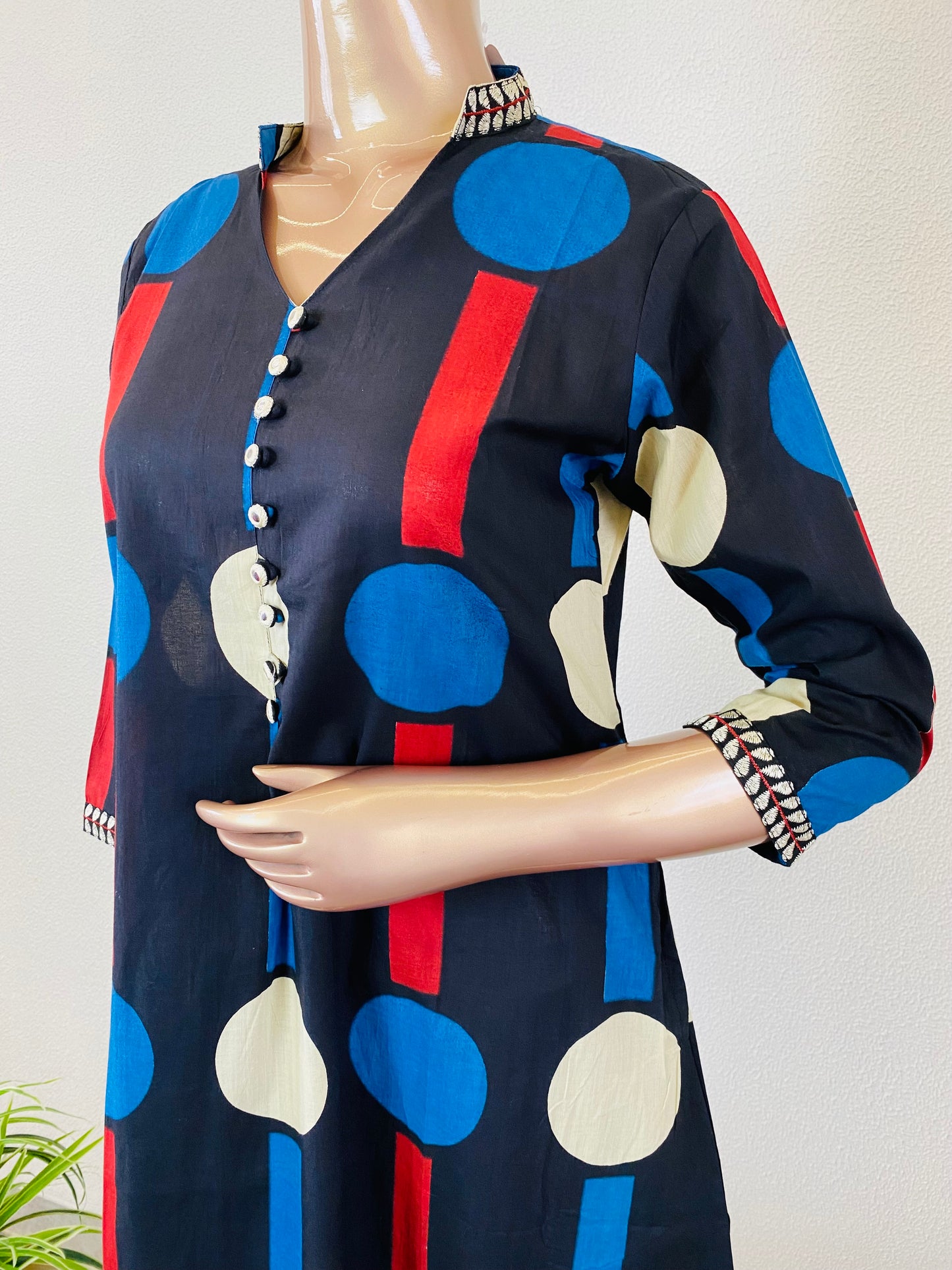 Geometric Print Cotton A-line Kurta Pant Set