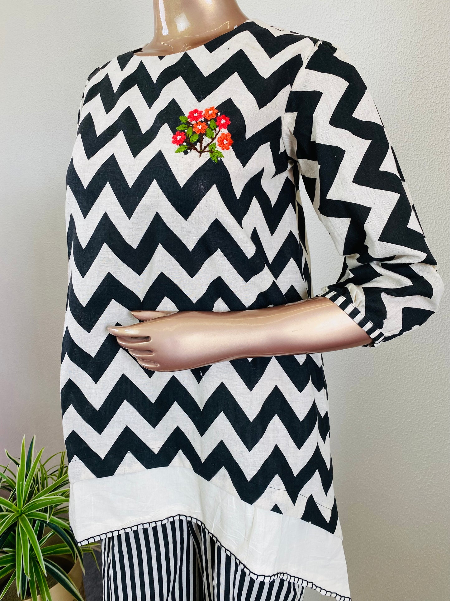 Zig-zag & Stripe Print Cotton Flex Coord Set