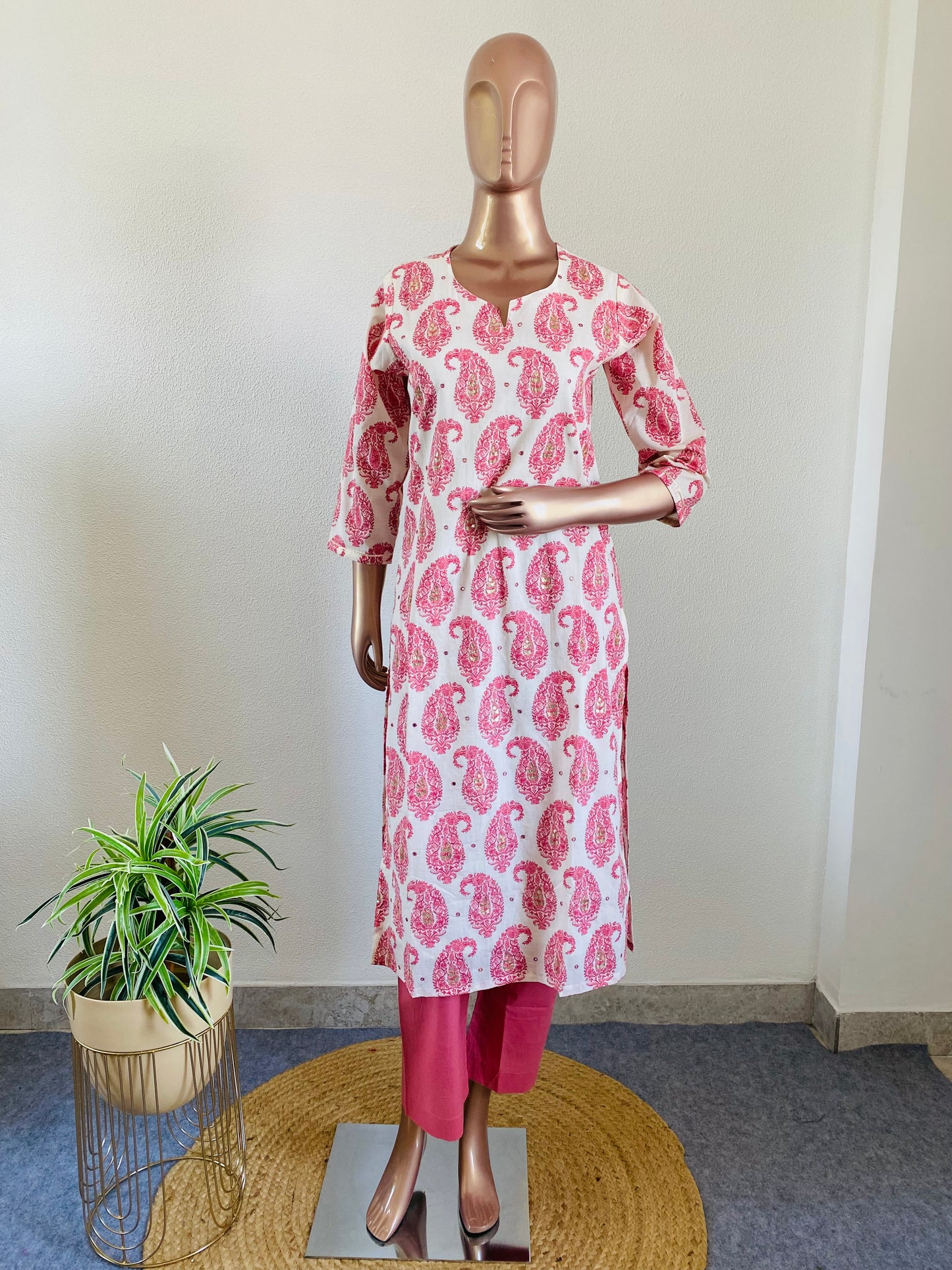 Block Print Suit Set with Kota Doria Dupatta