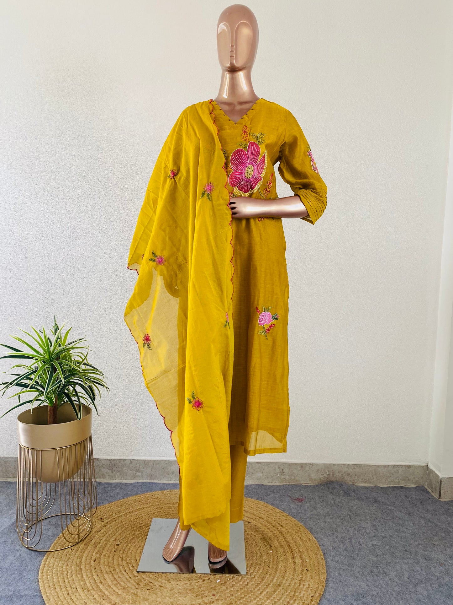 Embroidered Mul Chanderi Suit Set