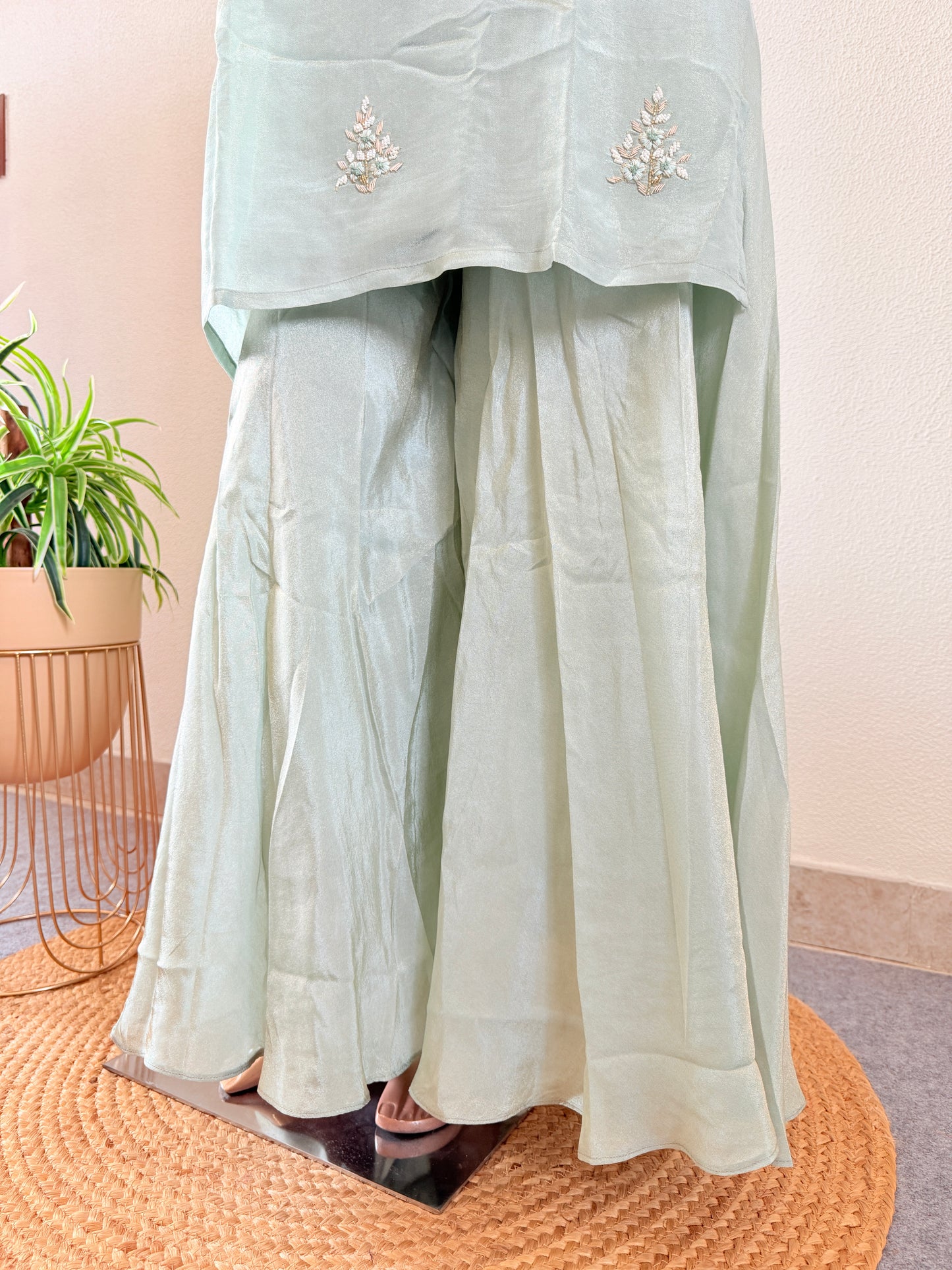 Tissue Palazzo set with hand Zardozi Work
