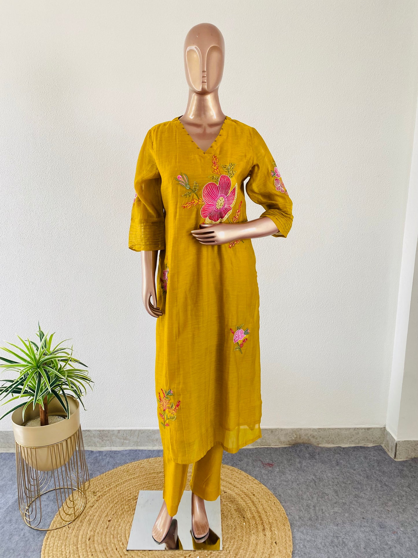 Embroidered Mul Chanderi Suit Set
