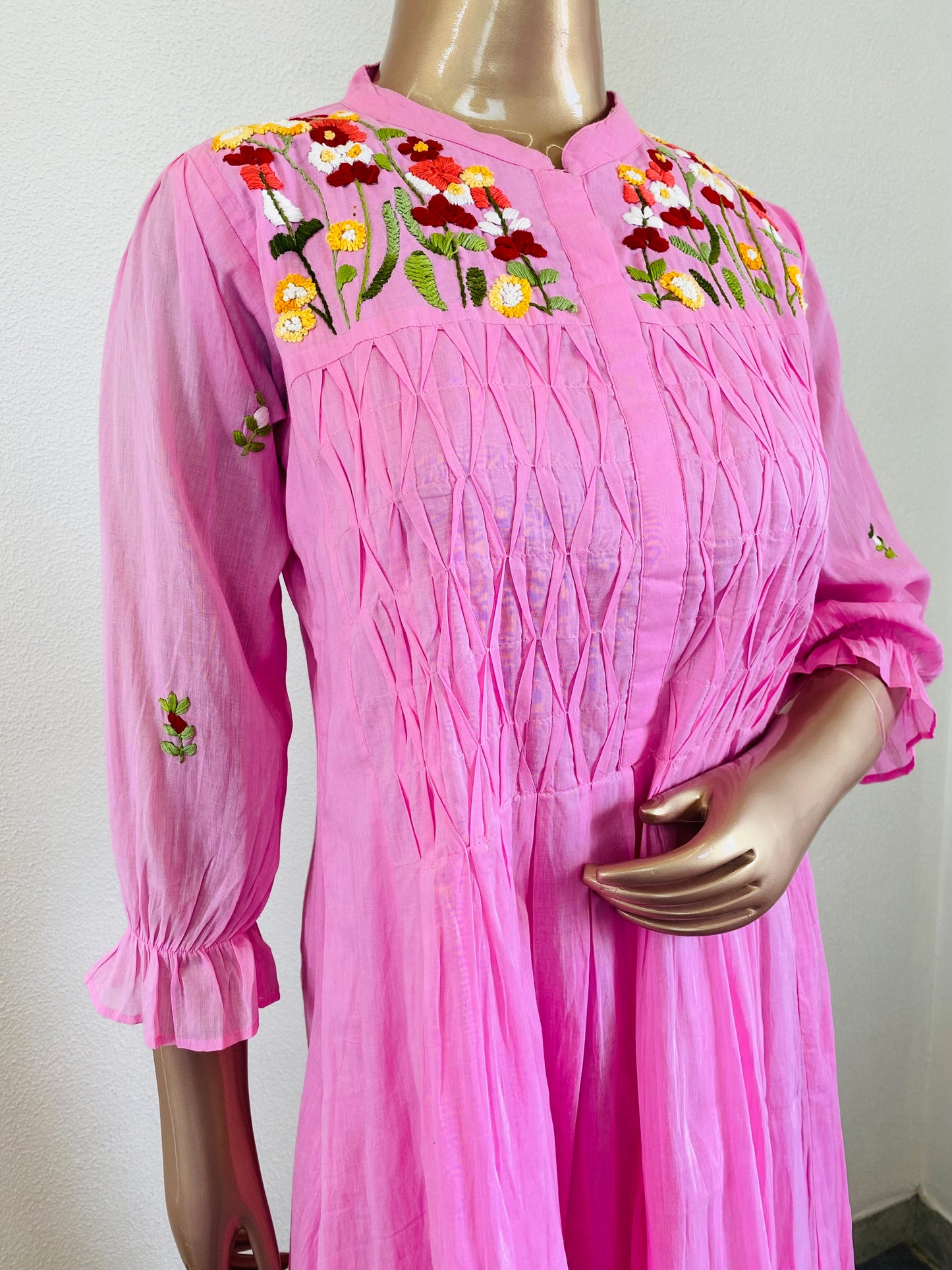 Mul Cotton Tunic with Twisted Tucks & Hand Embroidery