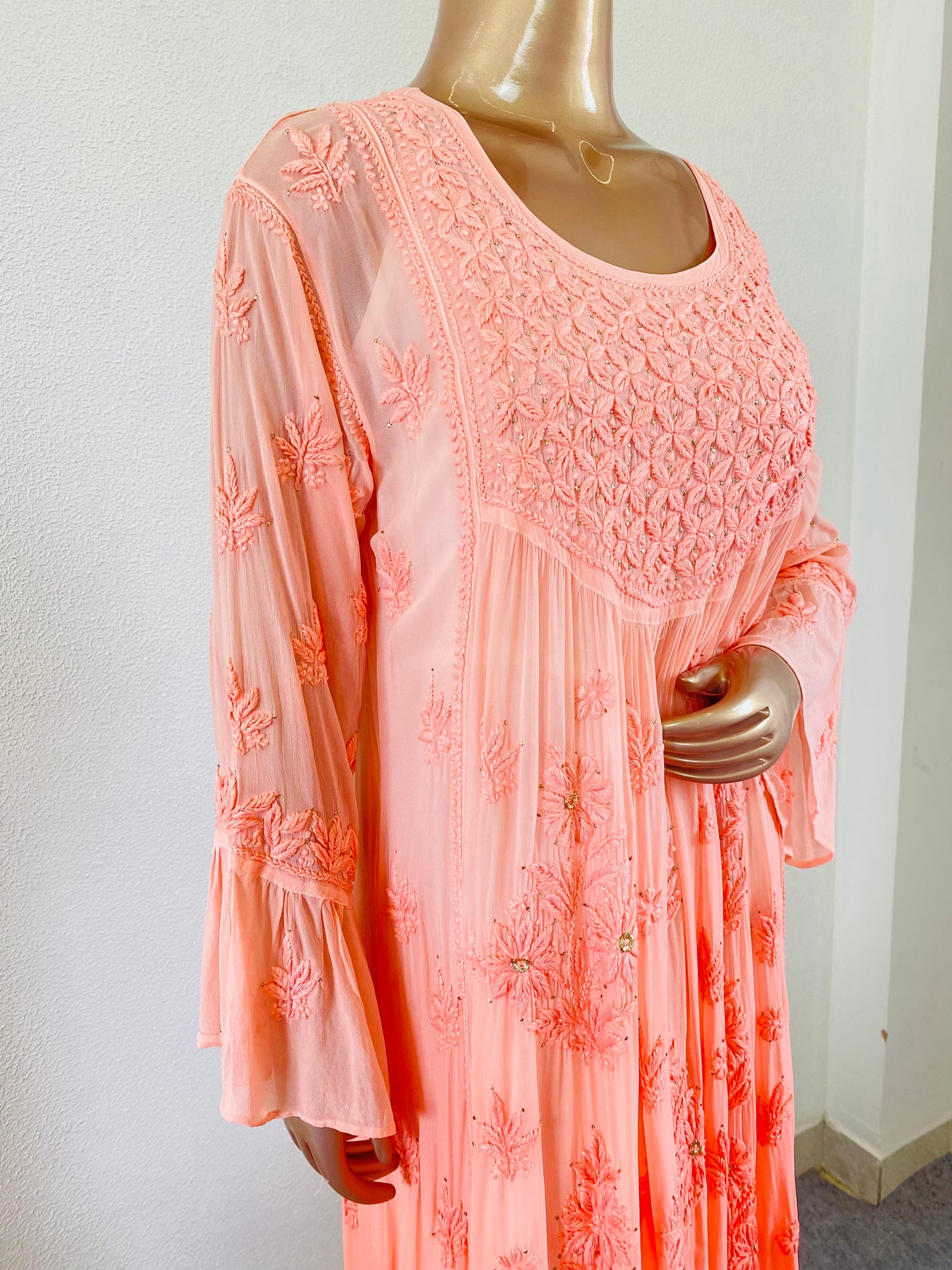 Ombre Chikankari Kurti with Mukaish Work - Peach