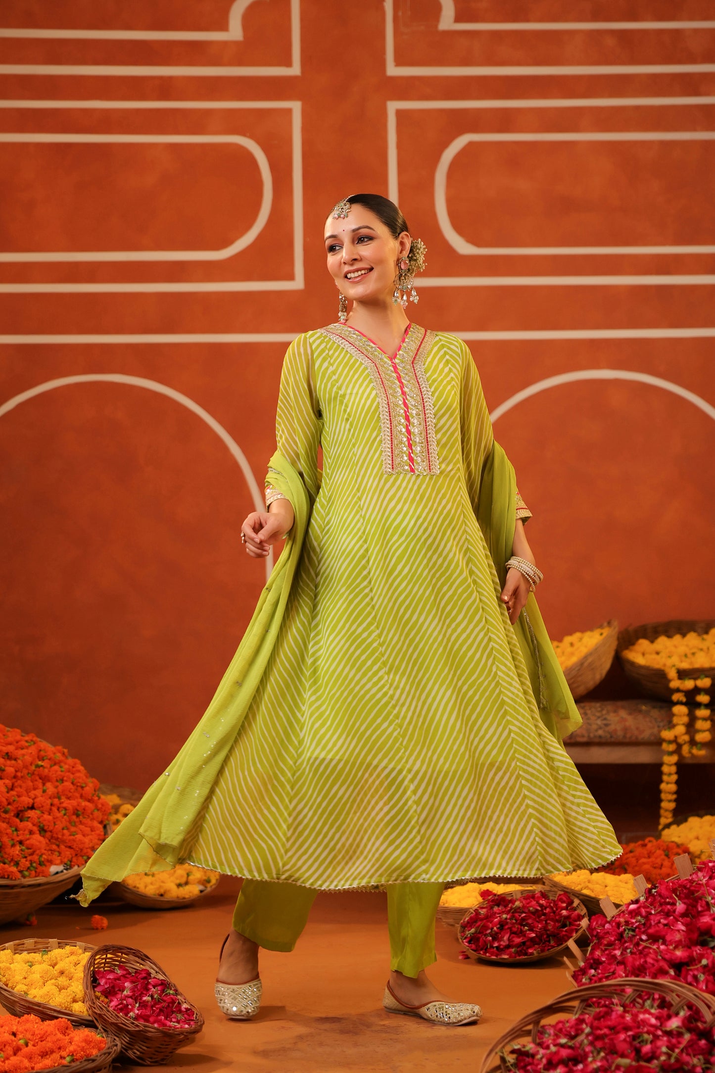 Lehariya Print A-Line Chiffon Suit Set