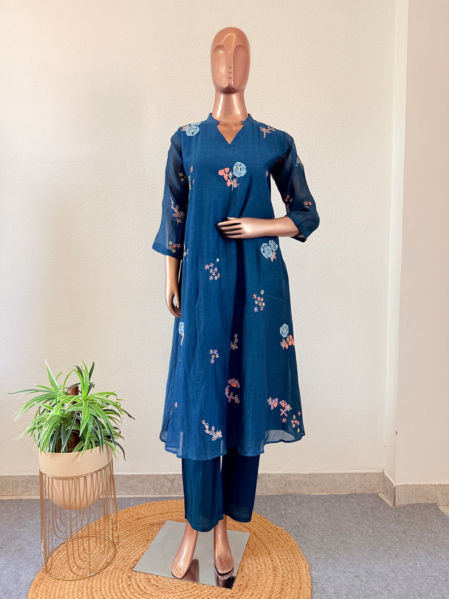 Applique work Mul Chanderi Suit with Silk Dupatta