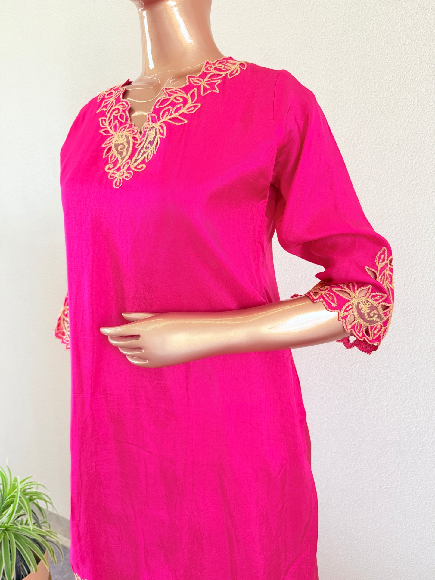 Dola Silk Aari work Suit set with Wide pants