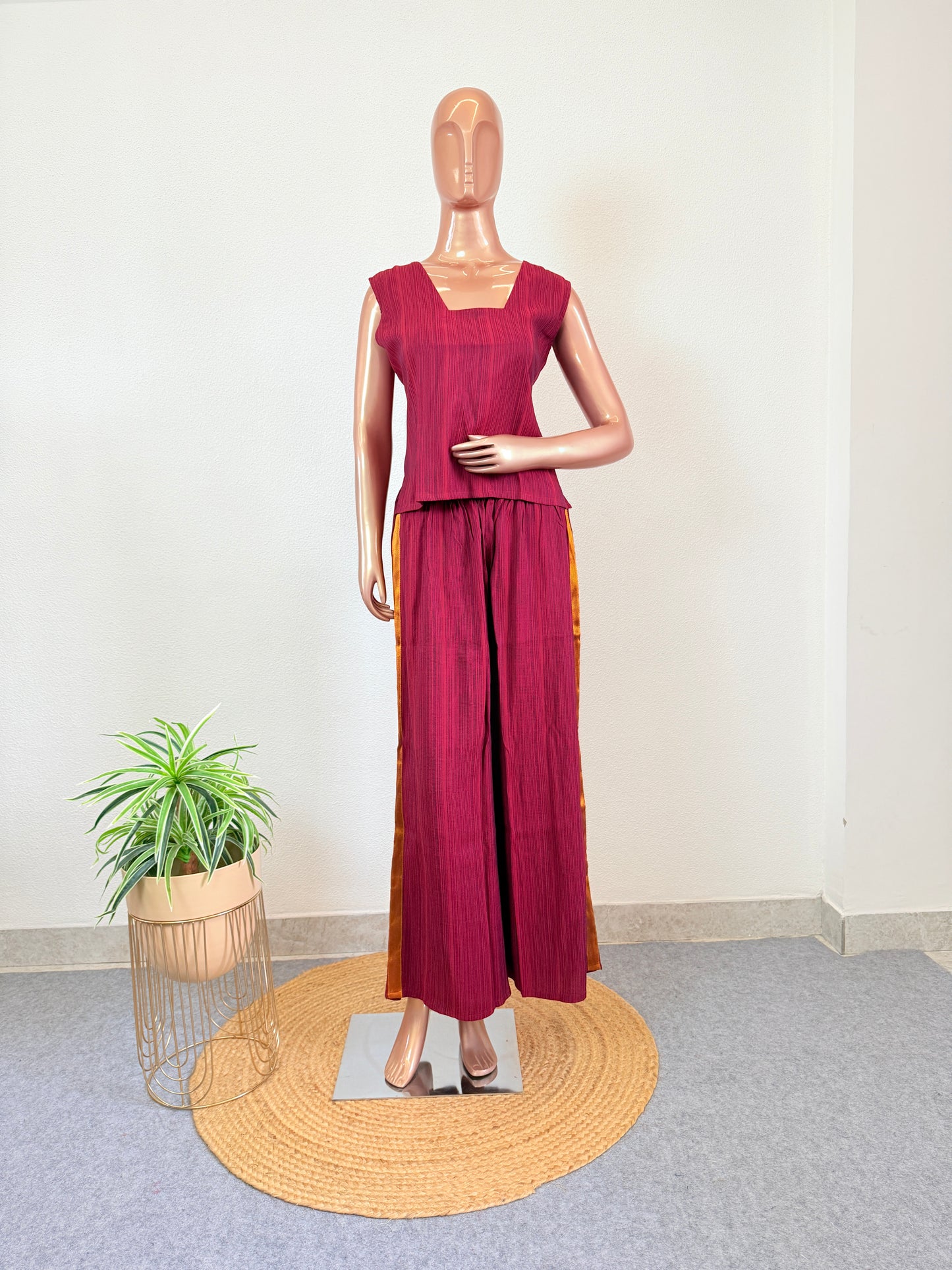 South Cotton Kaftan And Pant Set- Green