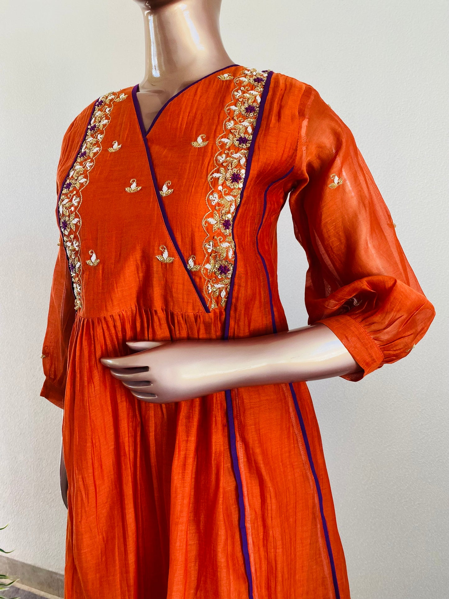 Mul chanderi Kurti with Hand work