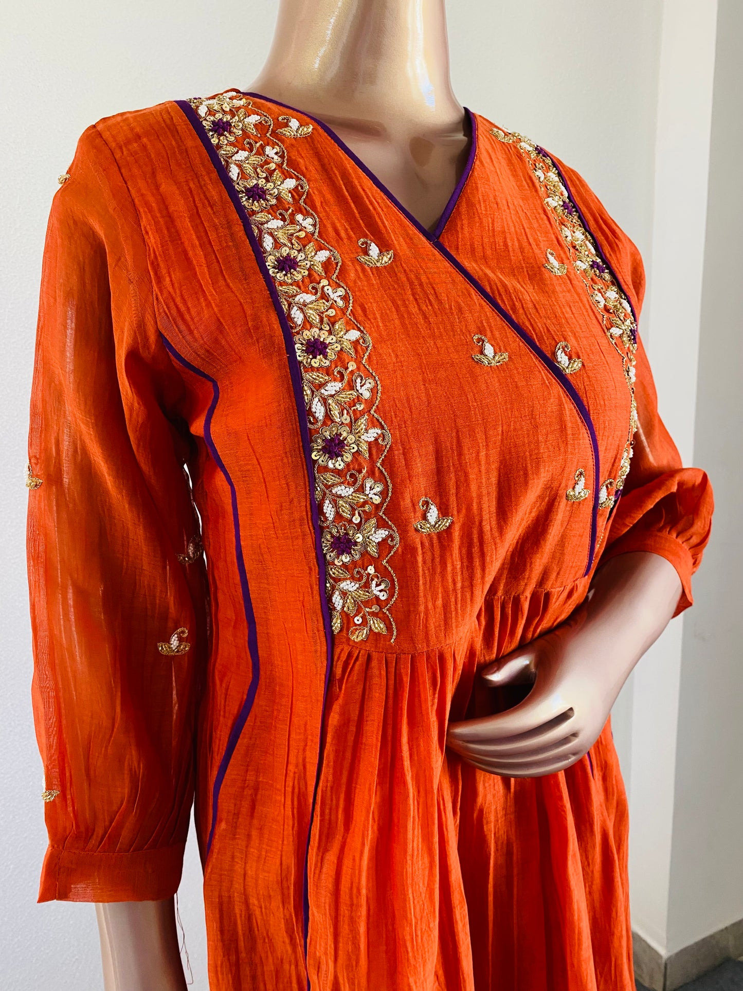 Mul chanderi Kurti with Hand work