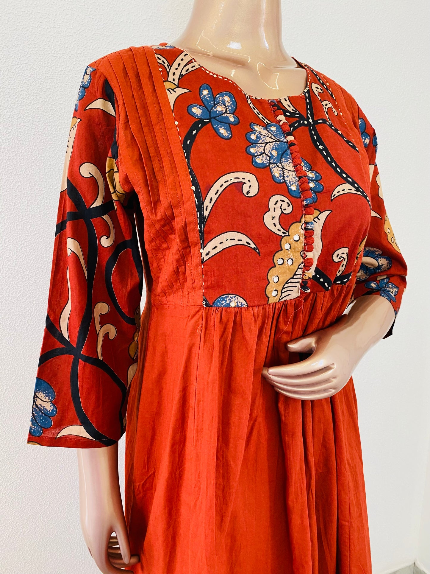 Cotton Frock Style Suit Set with Kalamkari Print Details