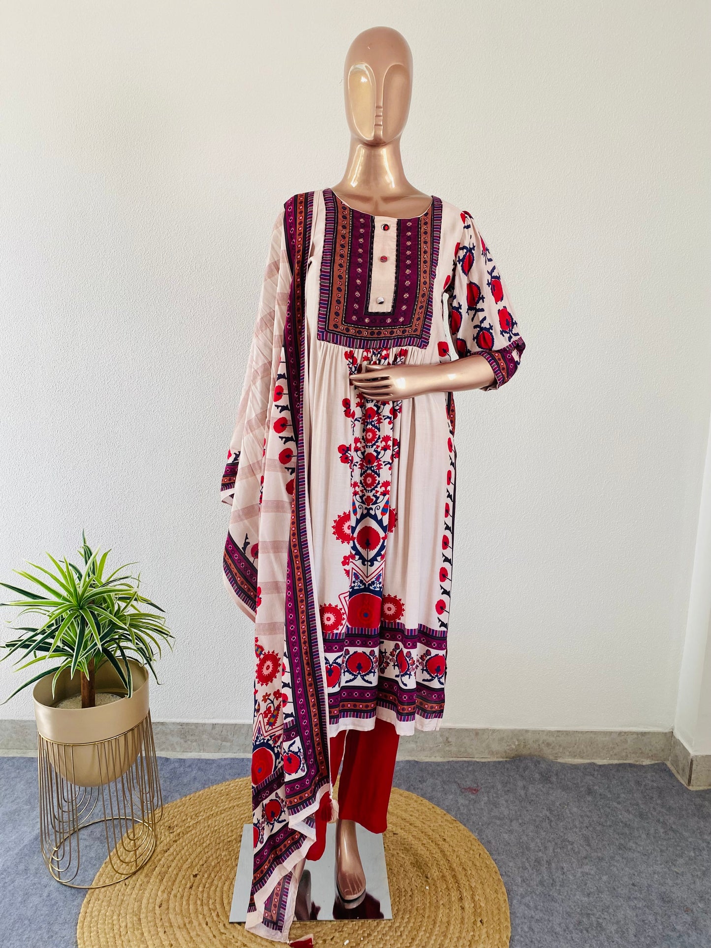 Placement Print Muslin Suit Set