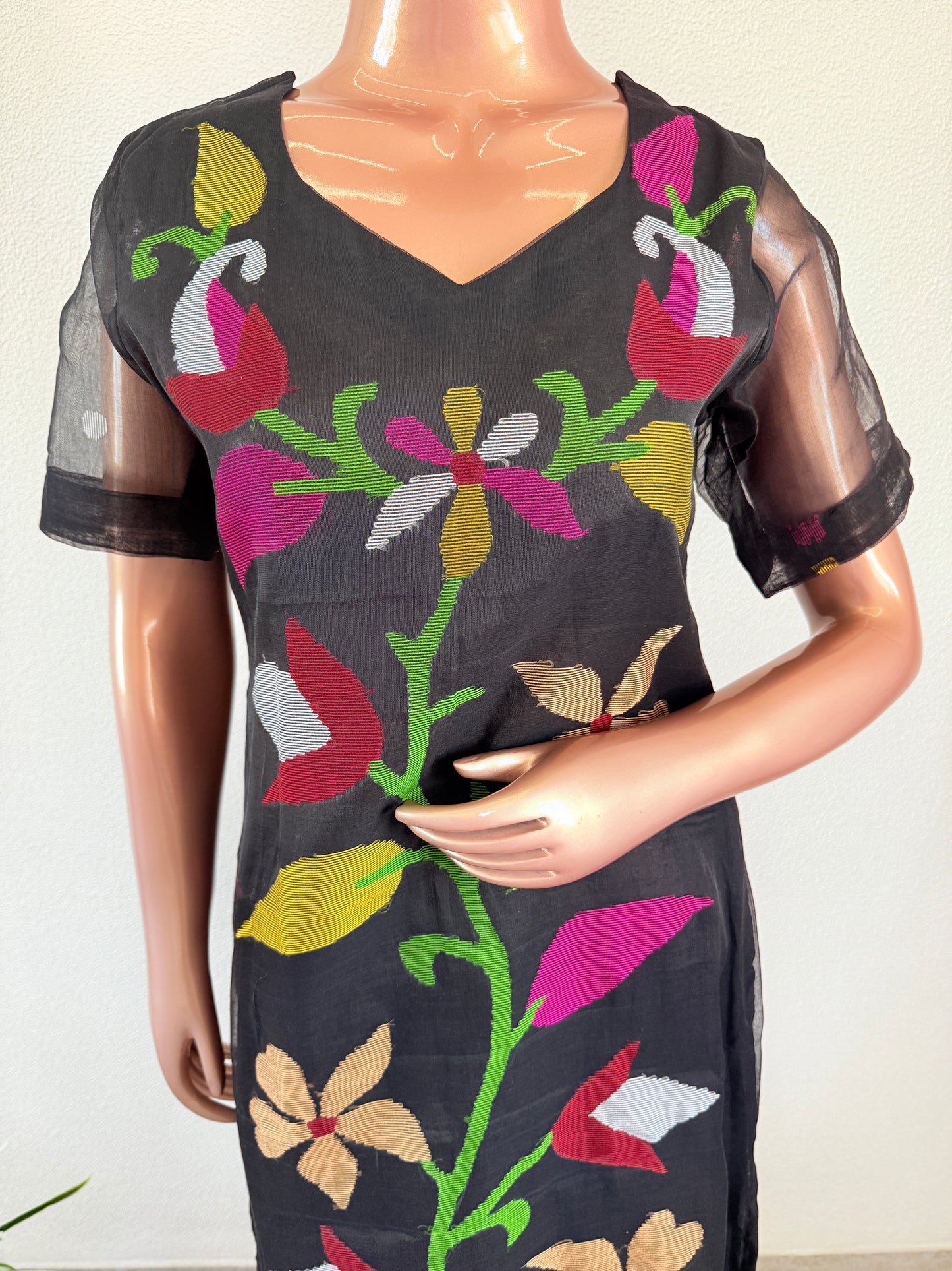 Jamdani Chanderi Suit Set - Black