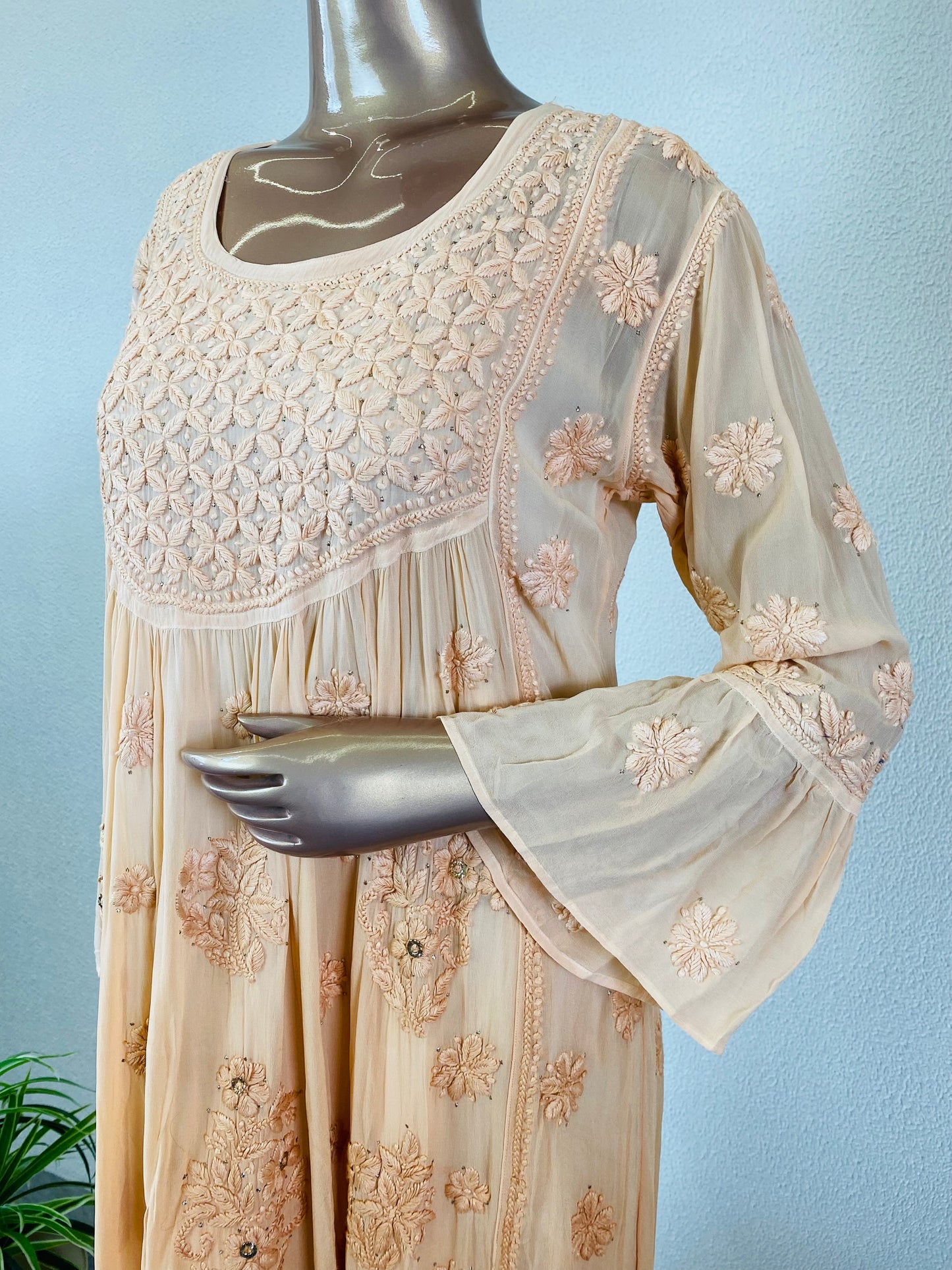 Ombre Chikankari Kurti with Mukaish Work - Almond
