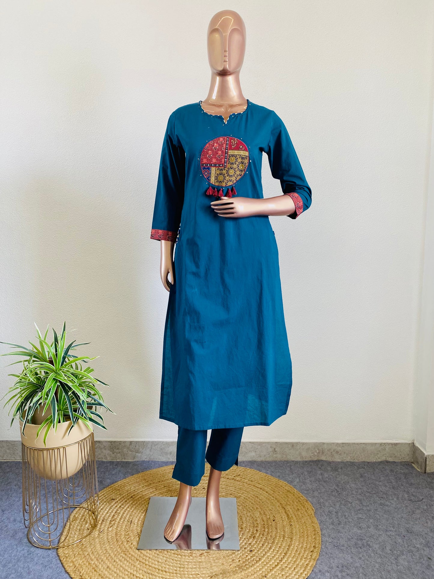 Appliqué Work Suit Set with Digital Print Dupatta