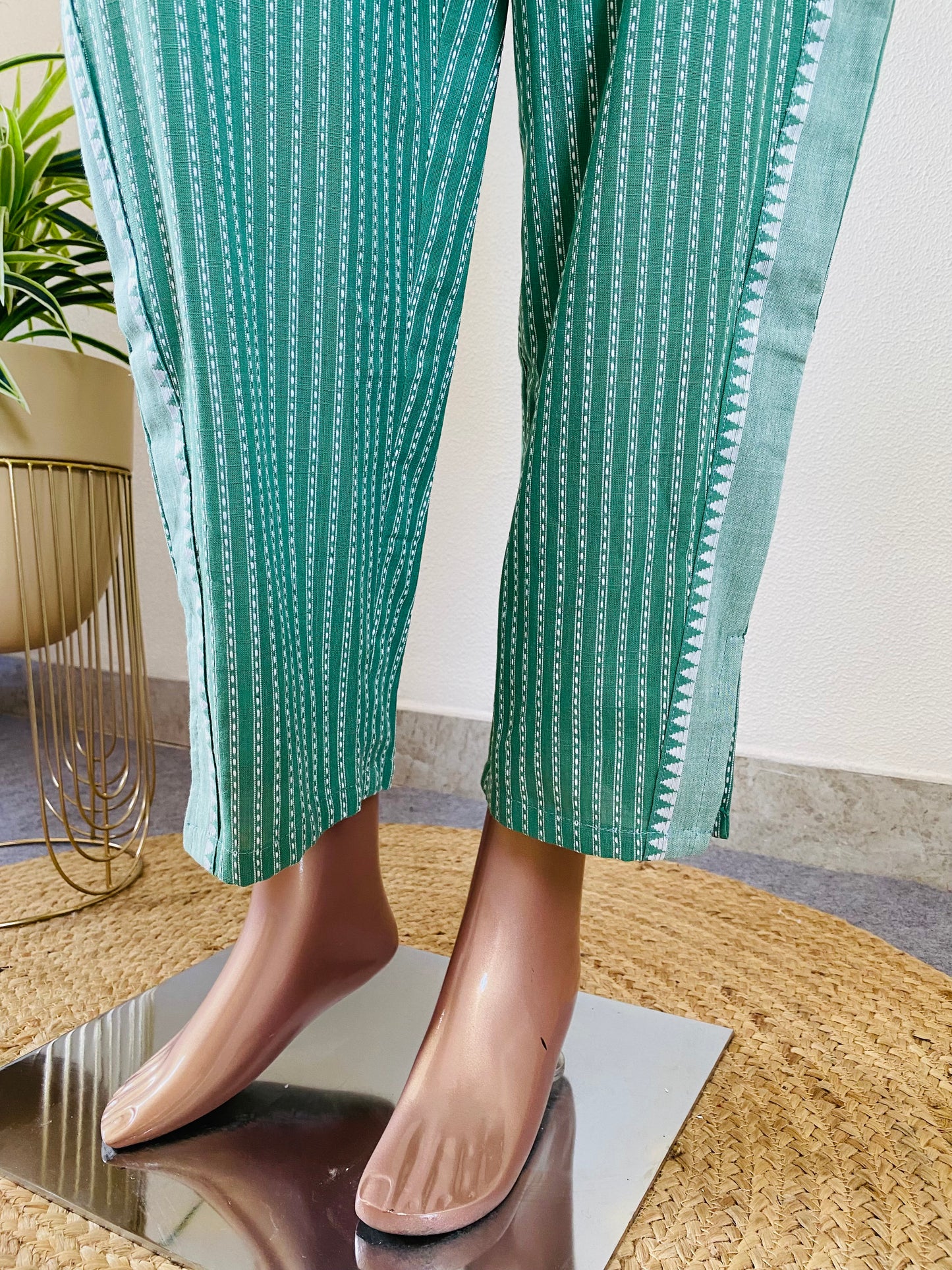Jamdani Cotton Coord Det with elasticated Waist- Green