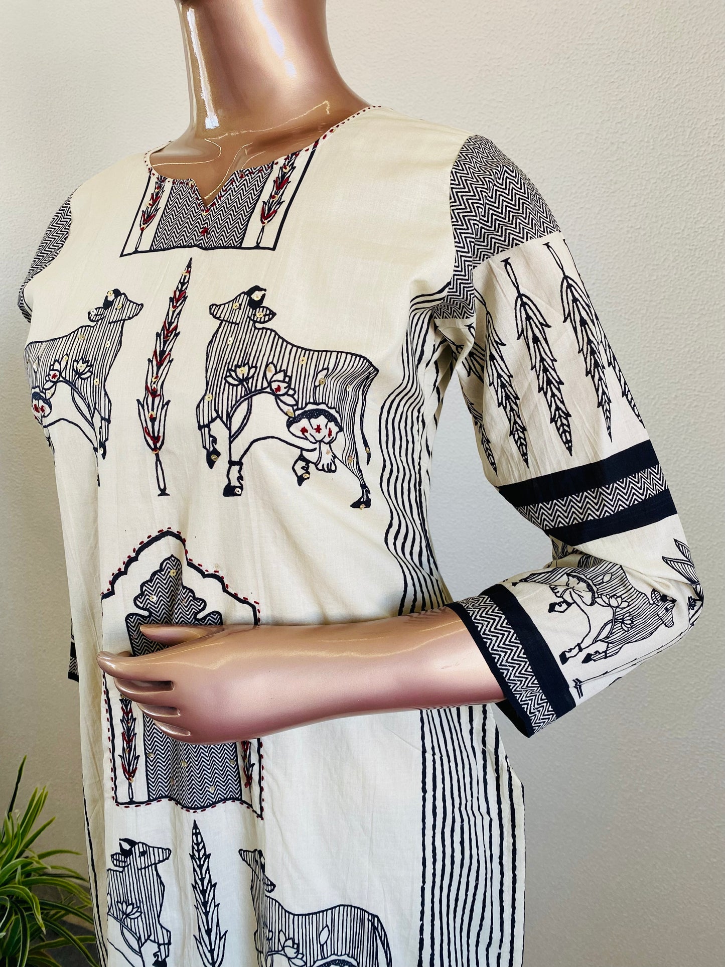 Pichwai Print Cotton Suit set with embroidery