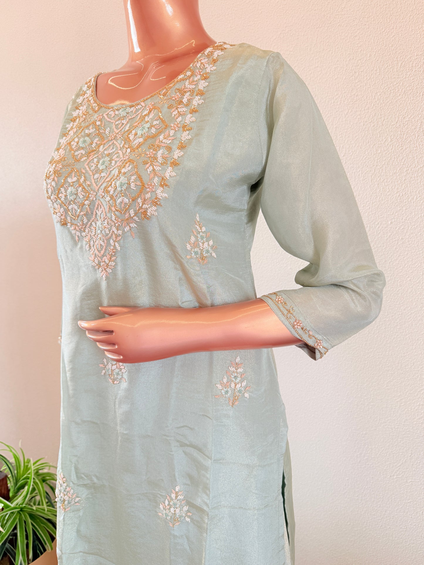 Tissue Palazzo set with hand Zardozi Work