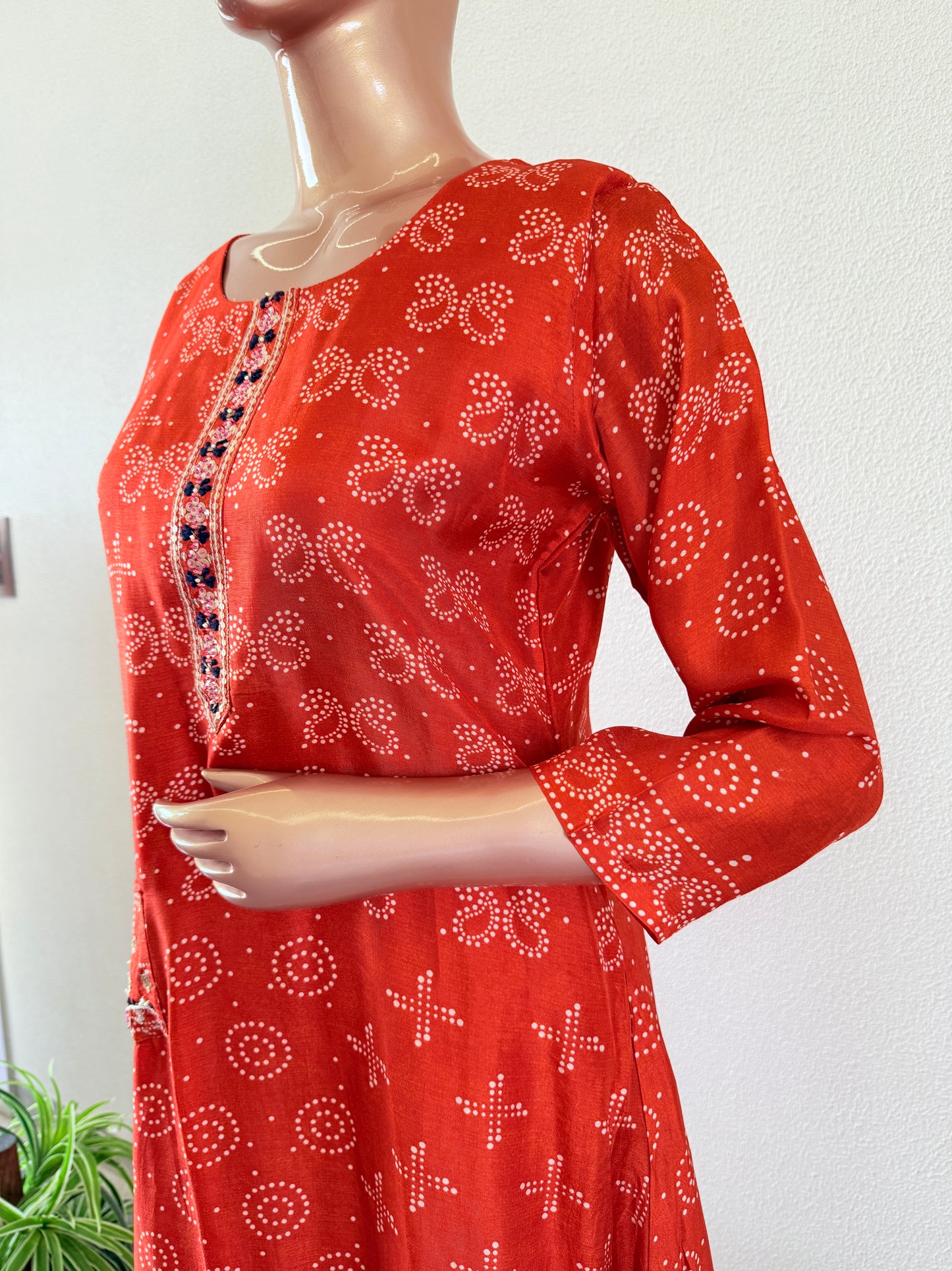 Printed Dola A-line suit set with contrast dupatta