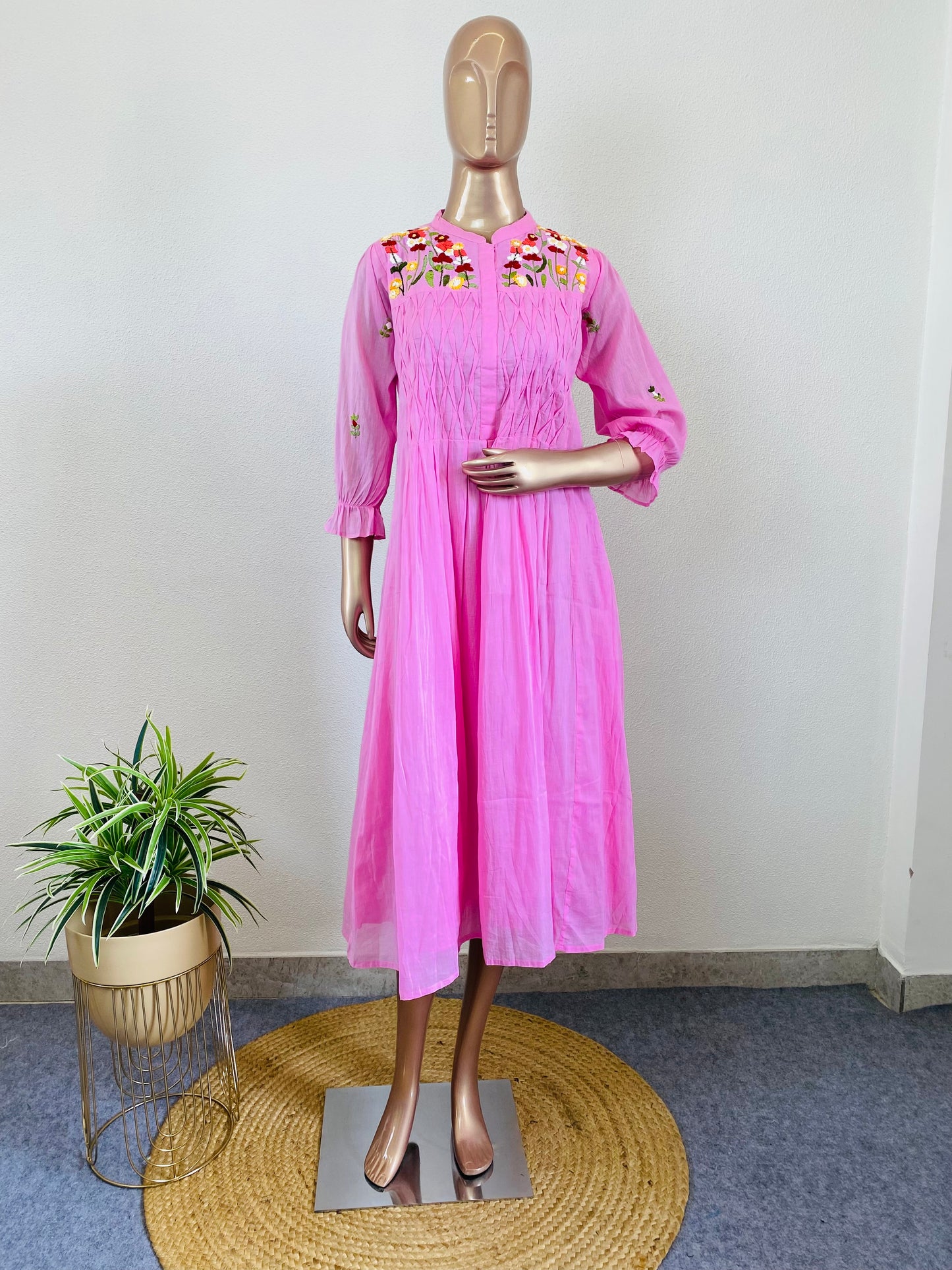 Mul Cotton Tunic with Twisted Tucks & Hand Embroidery
