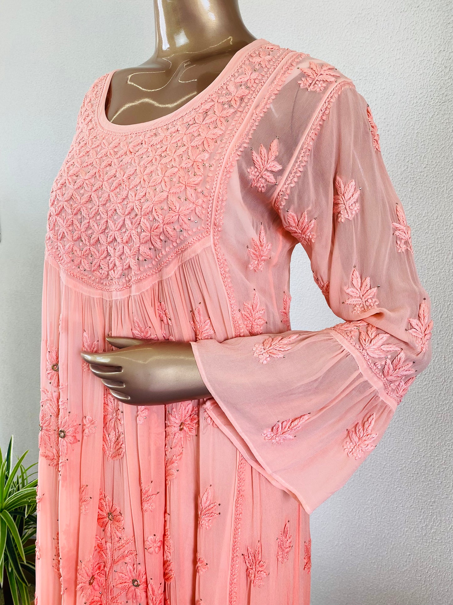 Ombre Chikankari Kurti with Mukaish Work - Peach
