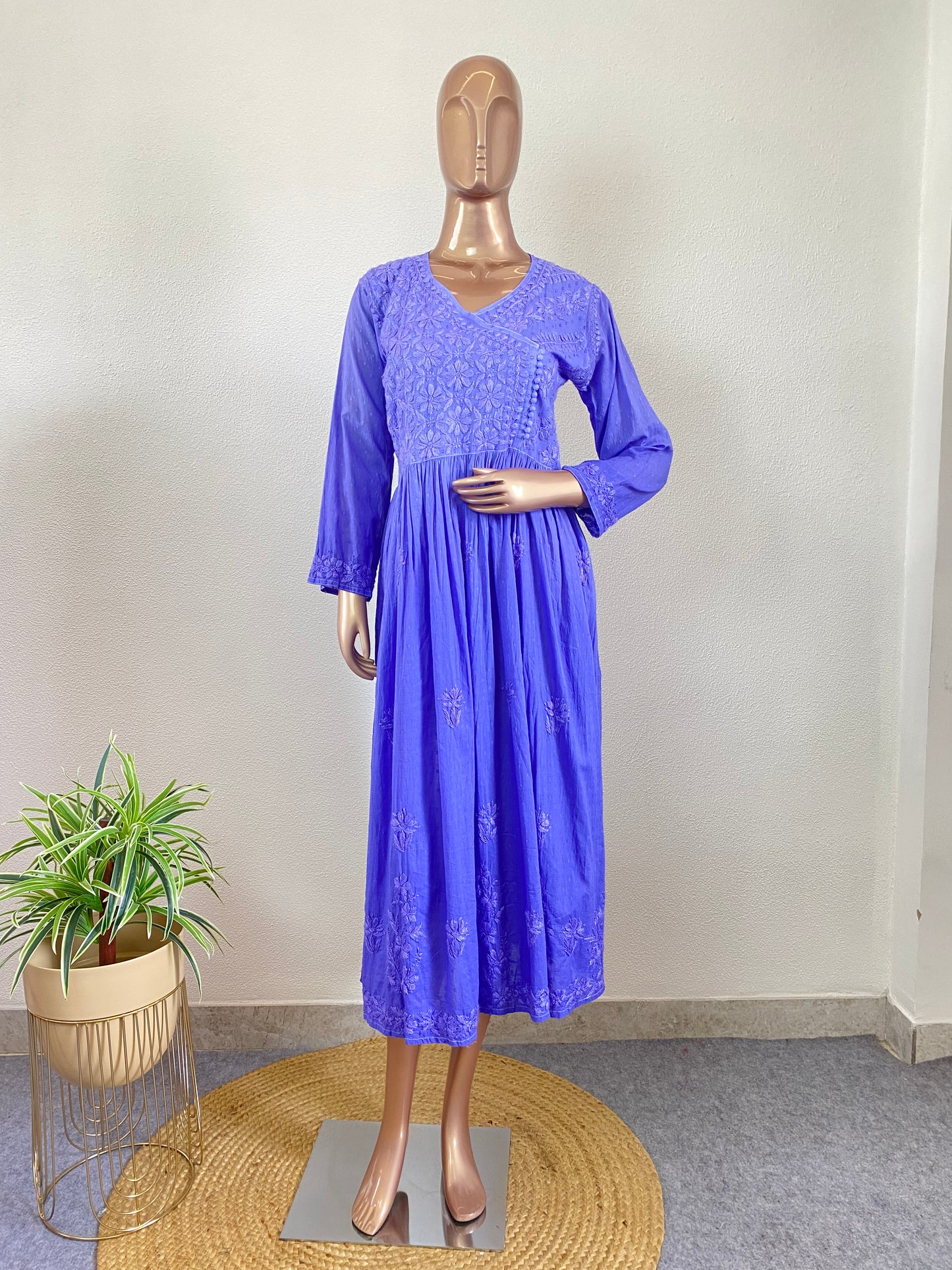 Dobby Cotton Chikankari Tunic - Purple