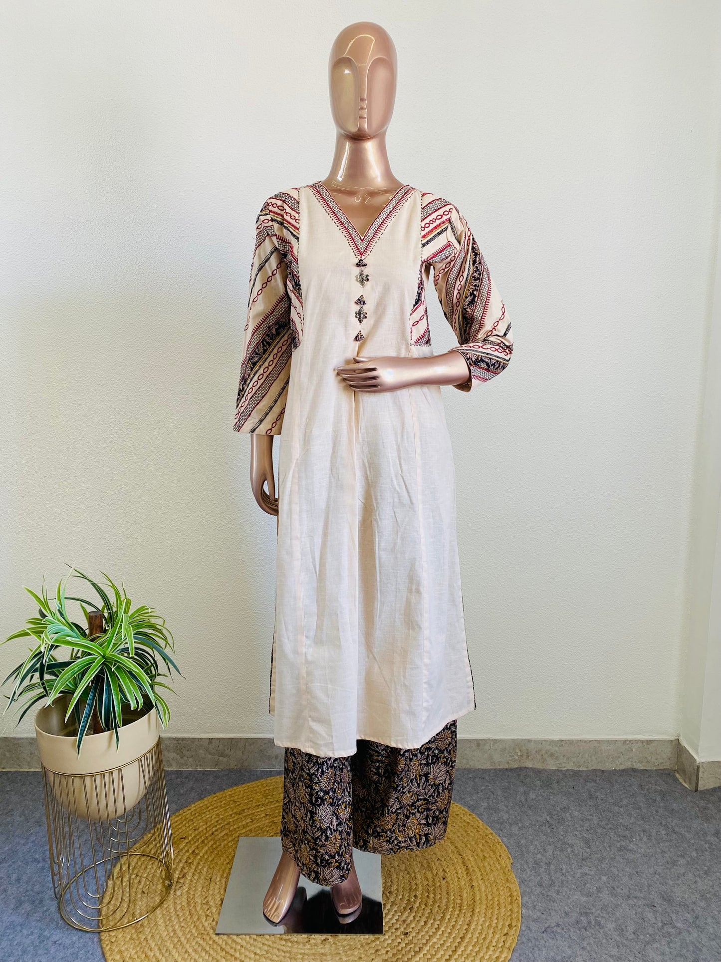 Embroidered & Appliqué Suit Set with Kalamkari Palazzo