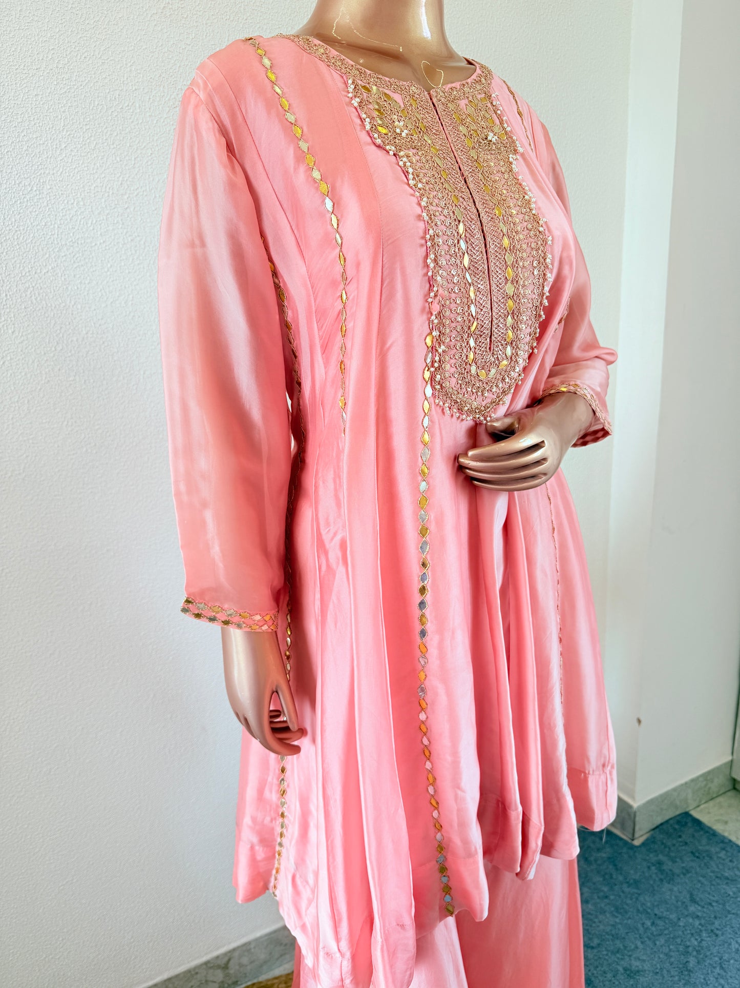 HO Silk Peplum and Skirt Set with Gota Work