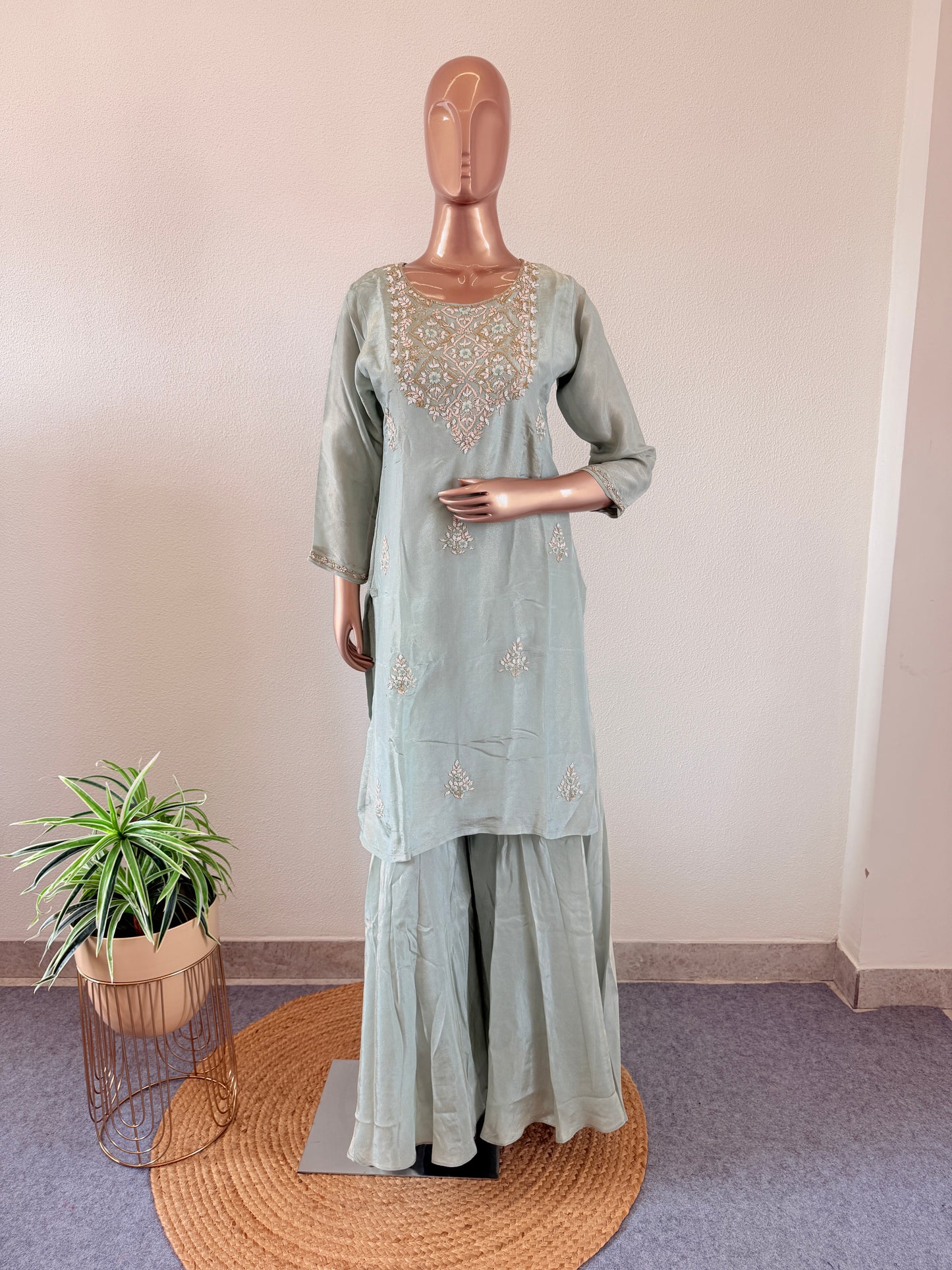 Tissue Palazzo set with hand Zardozi Work