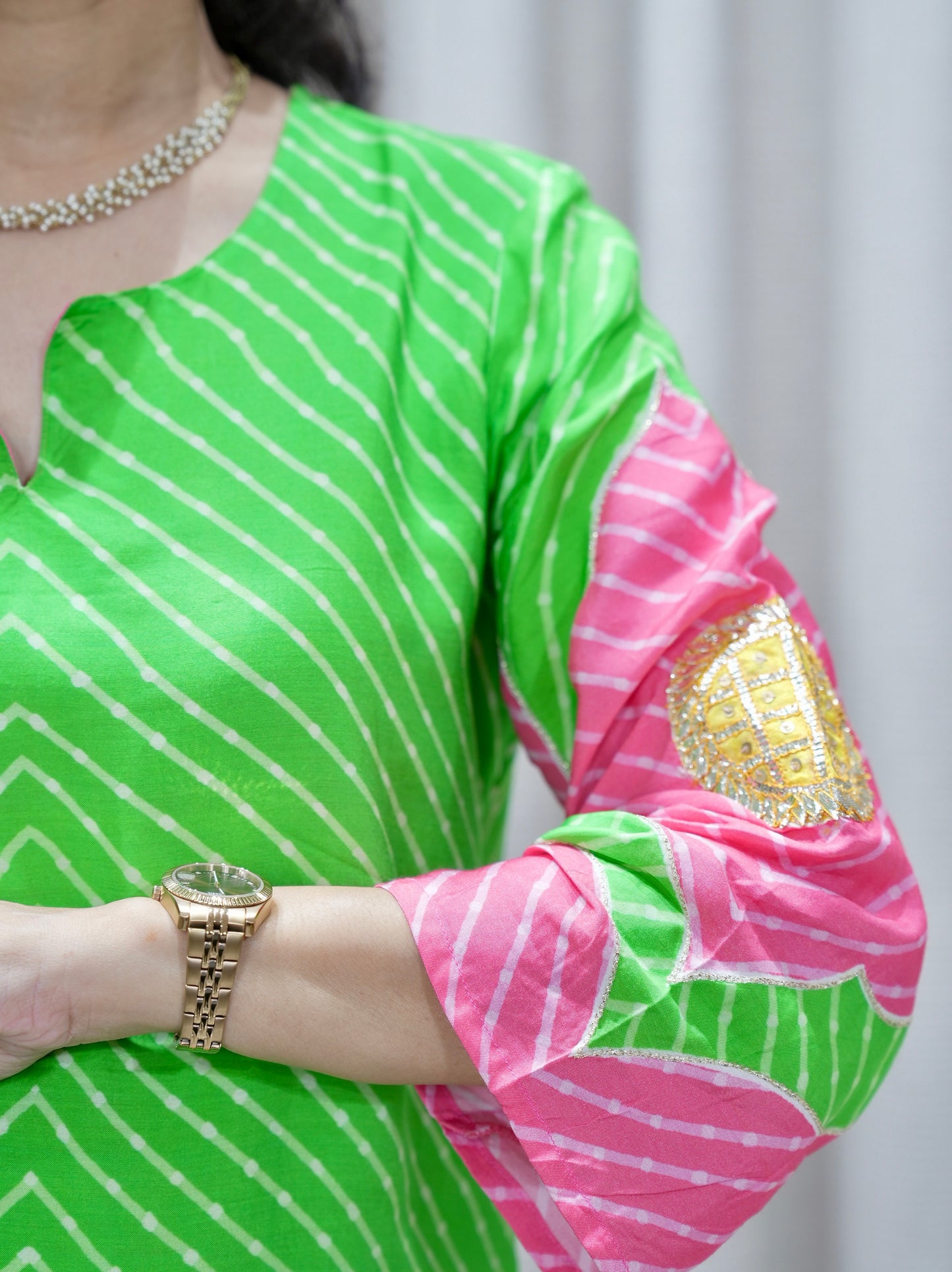 Lehariya Print Farshi Salwar Set with Gota Work