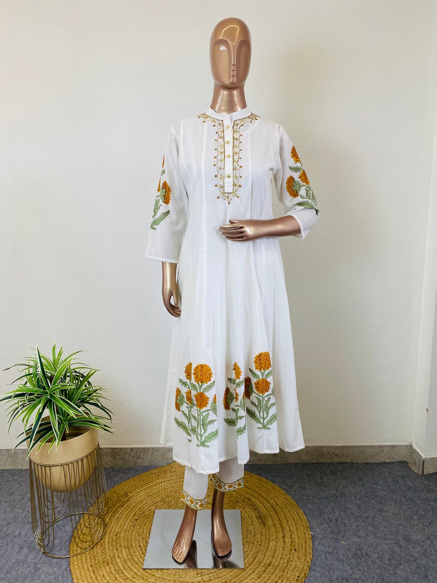 Pure Hand Block Print Anarkali Suit with Shaded Dupatta