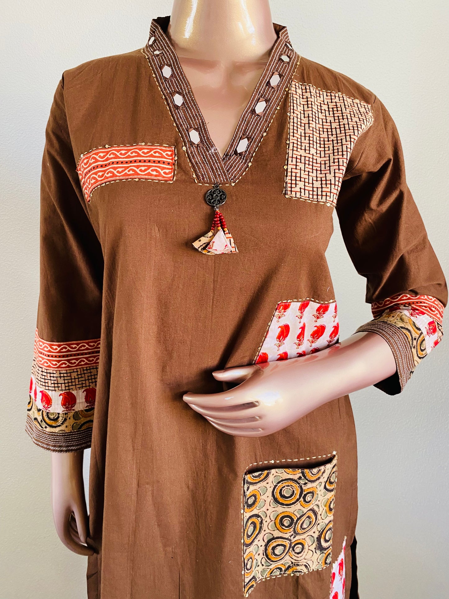 Patchwork Gamthi Work Suit Set with Mul Dupatta