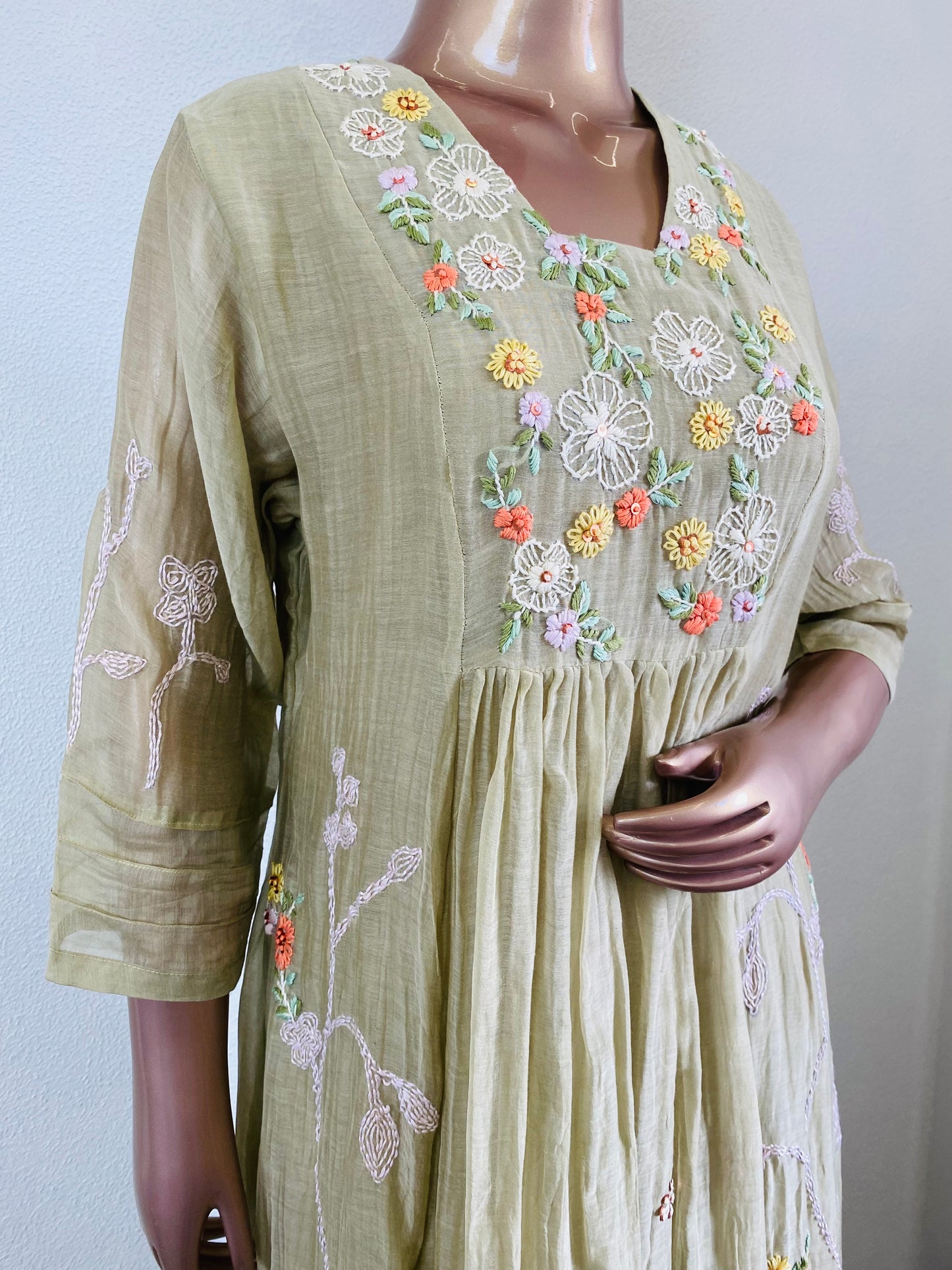 Embroidered Mul Chanderi Frock Suit Set