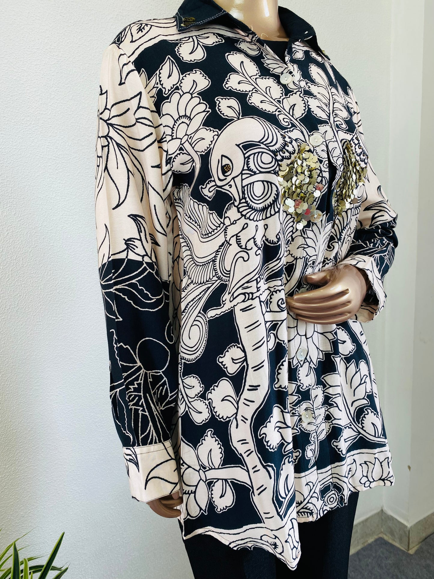 Printed Muslin Shirt with Sequin Detailing