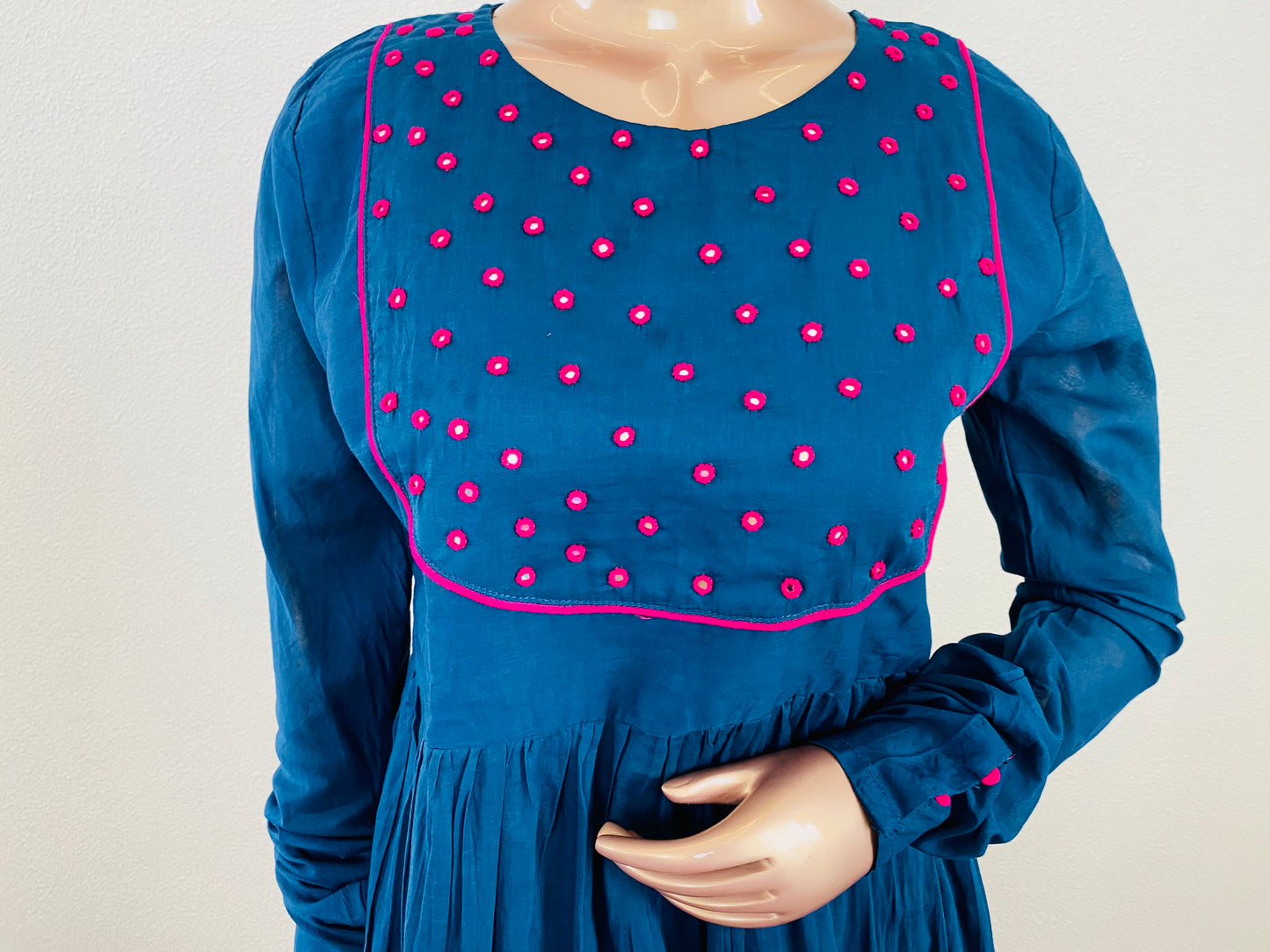 Cotton Frock Suit with Mirror Work Pichwai Print Chanderi Dupatta