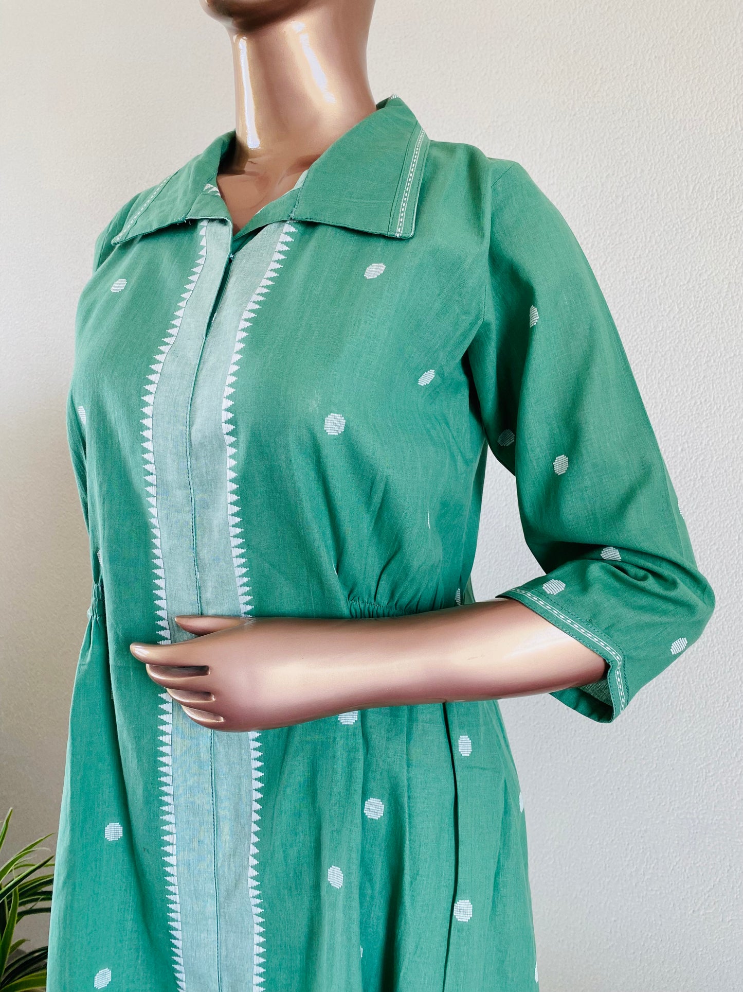 Jamdani Cotton Coord Det with elasticated Waist- Green
