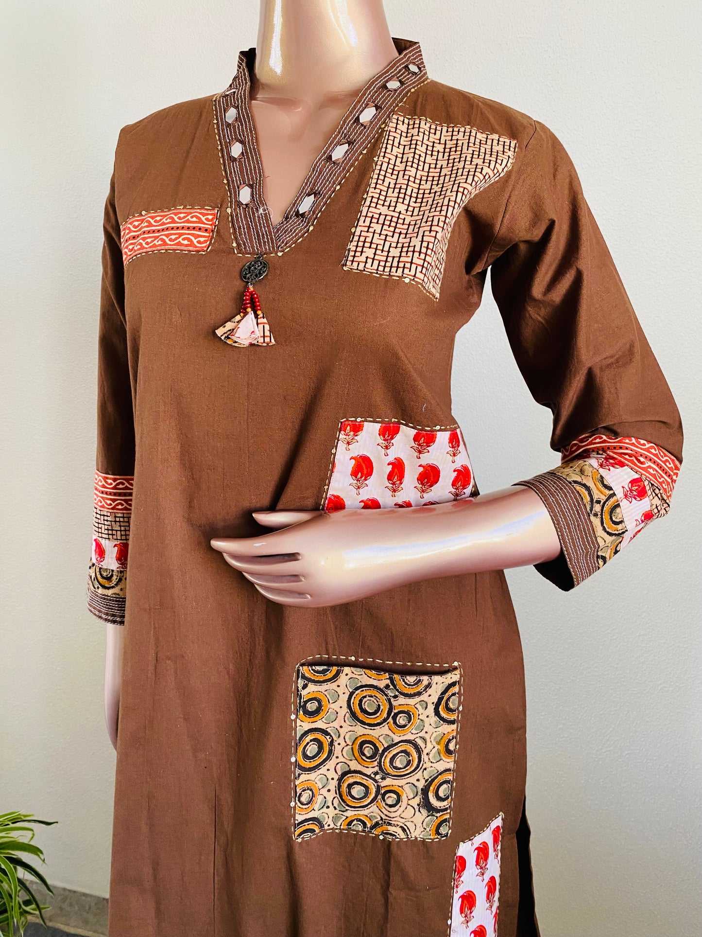 Patchwork Gamthi Work Suit Set with Mul Dupatta