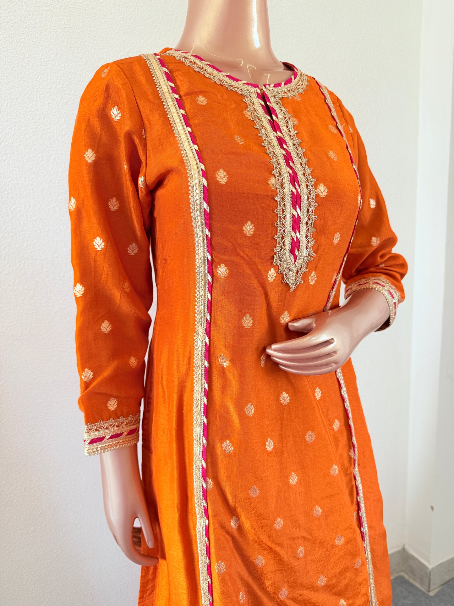 Silk kurta with crush cotton Palazzo & organza dupatta
