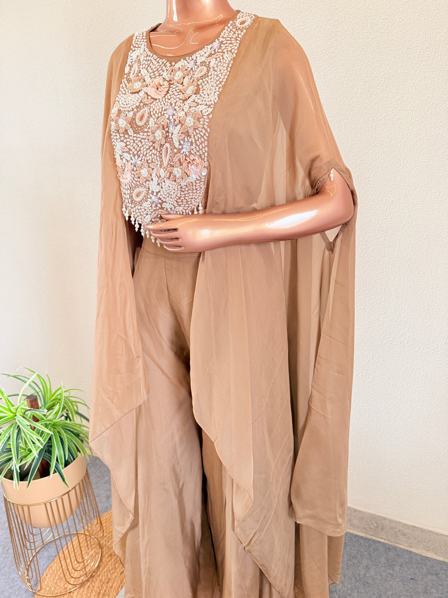 Organza Indowestern with kaftan Sleeve Top & Palazzo