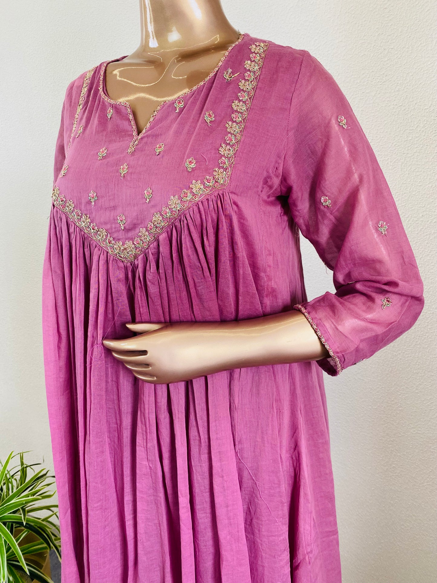 Embroidered Yoke Mul Cotton Frock Suit Set