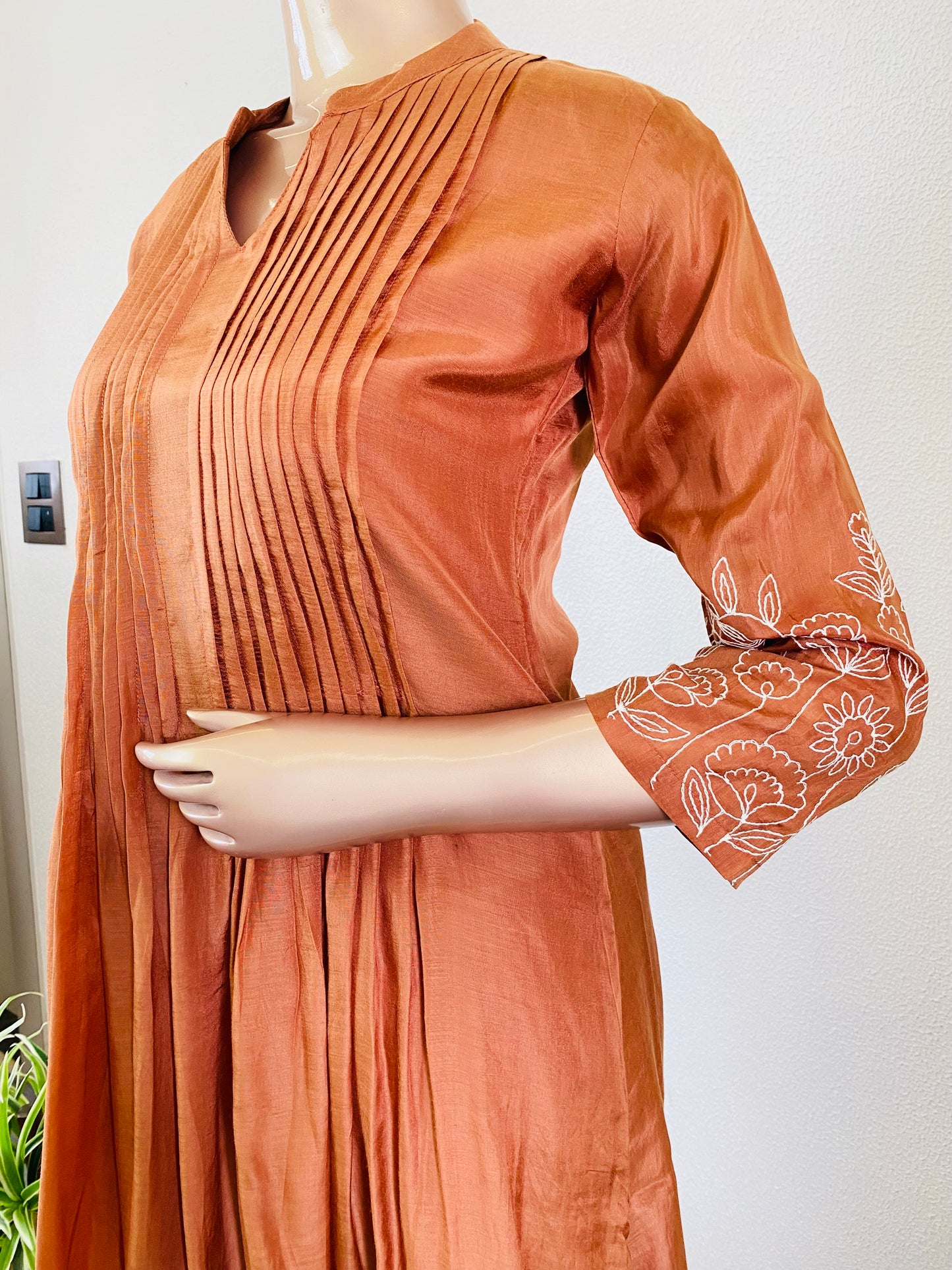 Muslin Silk Frock Suit with Aari Work