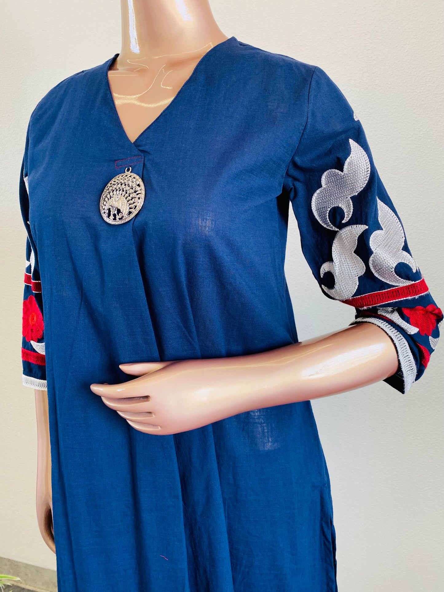 Embroidered Sleeve Cotton Kurta Pant Set